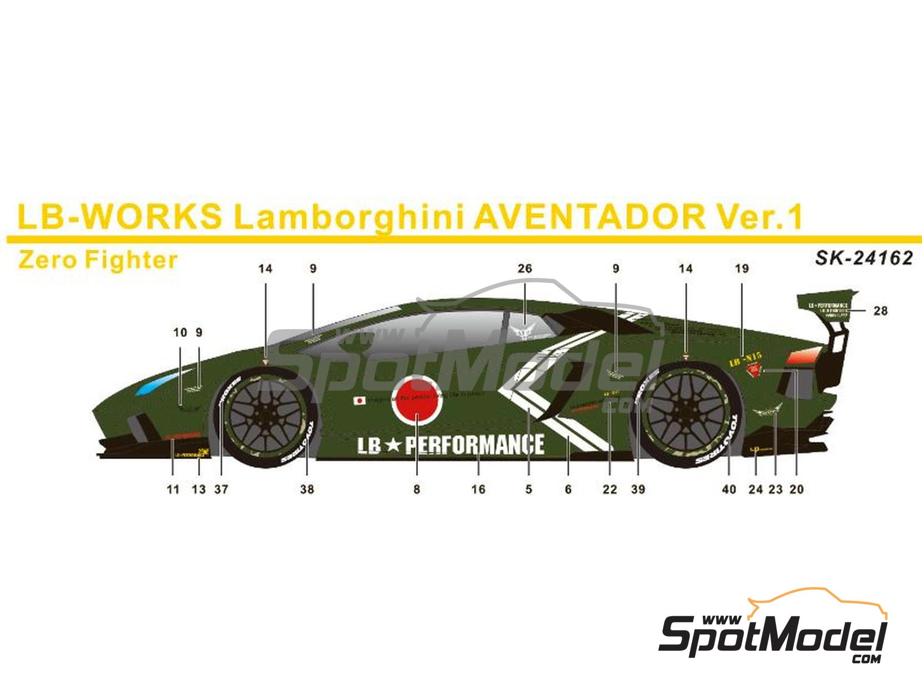 Image 1: Lamborghini Aventador Liberty Walk LB Works Version 1 Zero Fighter | Marking / livery in 1/24 scale manufactured by SK Decals (ref. SK-24162, also SK24162)