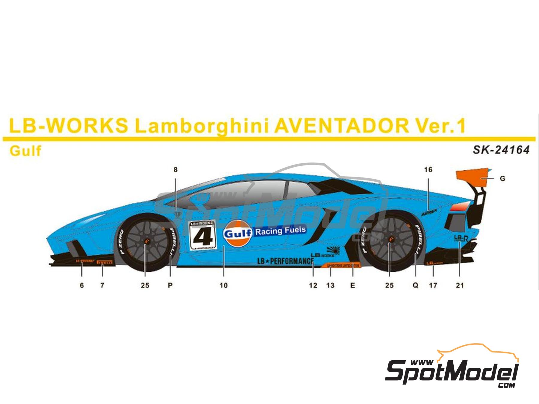 Image 1: Lamborghini Aventador Liberty Walk LB Works Version 1 patrocinado por Gulf | Decoraci&oacute;n en escala&nbsp;1/24 fabricado por SK Decals (ref.&nbsp;SK-24164, tambien SK24164)