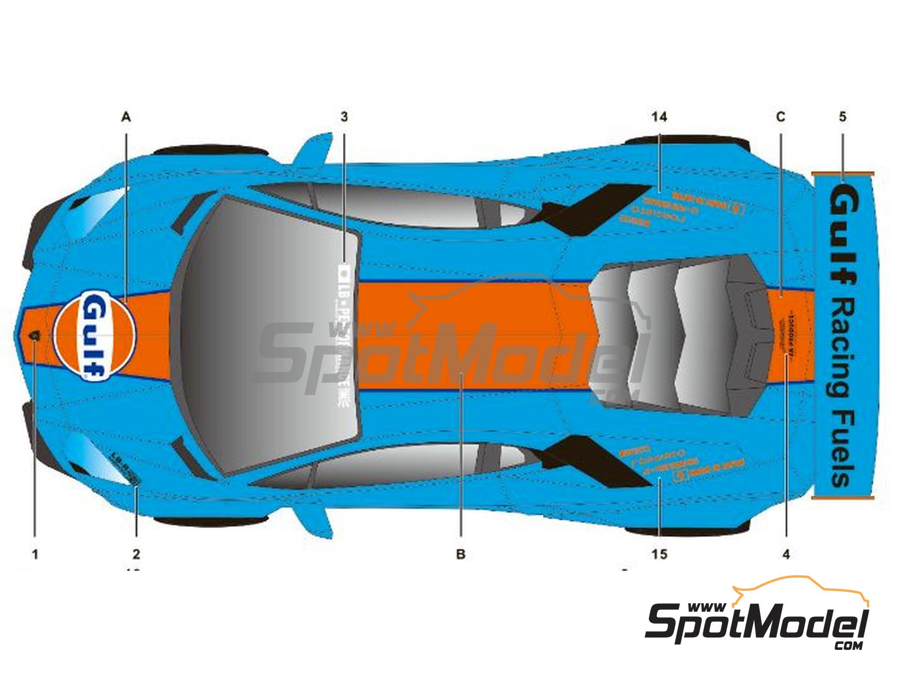Image 2: Lamborghini Aventador Liberty Walk LB Works Version 1 patrocinado por Gulf | Decoraci&oacute;n en escala&nbsp;1/24 fabricado por SK Decals (ref.&nbsp;SK-24164, tambien SK24164)