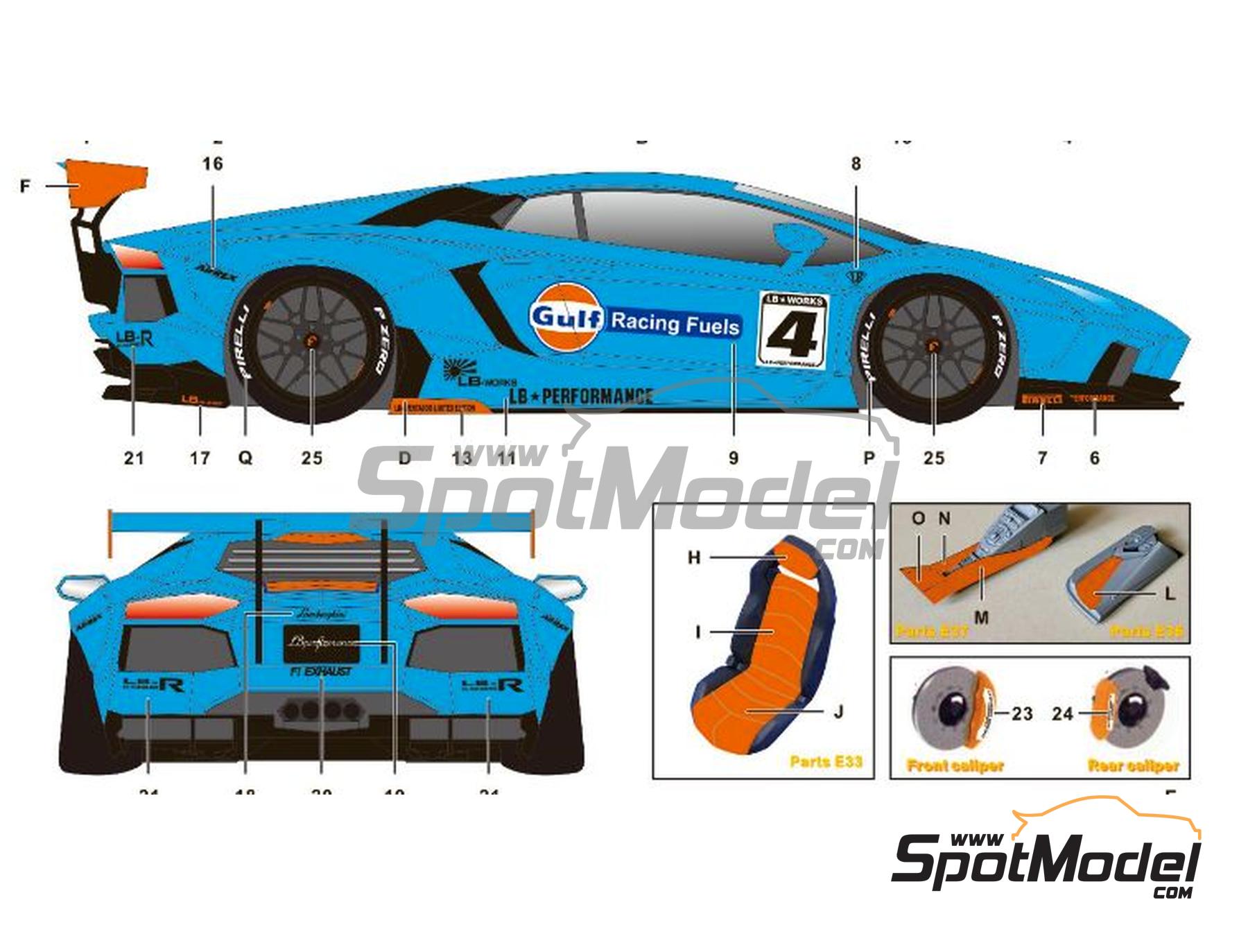 Image 3: Lamborghini Aventador Liberty Walk LB Works Version 1 patrocinado por Gulf | Decoraci&oacute;n en escala&nbsp;1/24 fabricado por SK Decals (ref.&nbsp;SK-24164, tambien SK24164)
