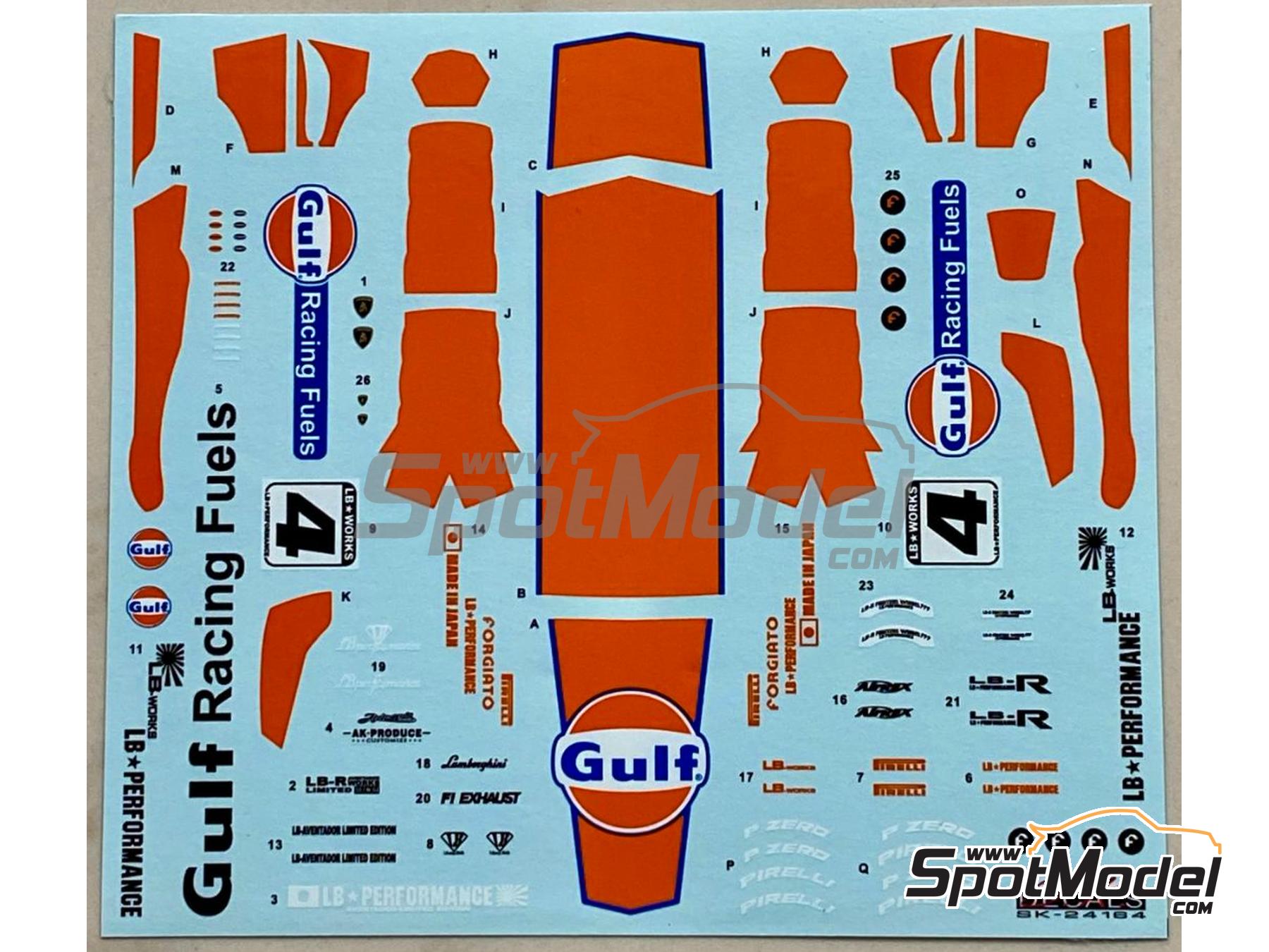 Image 4: Lamborghini Aventador Liberty Walk LB Works Version 1 patrocinado por Gulf | Decoraci&oacute;n en escala&nbsp;1/24 fabricado por SK Decals (ref.&nbsp;SK-24164, tambien SK24164)