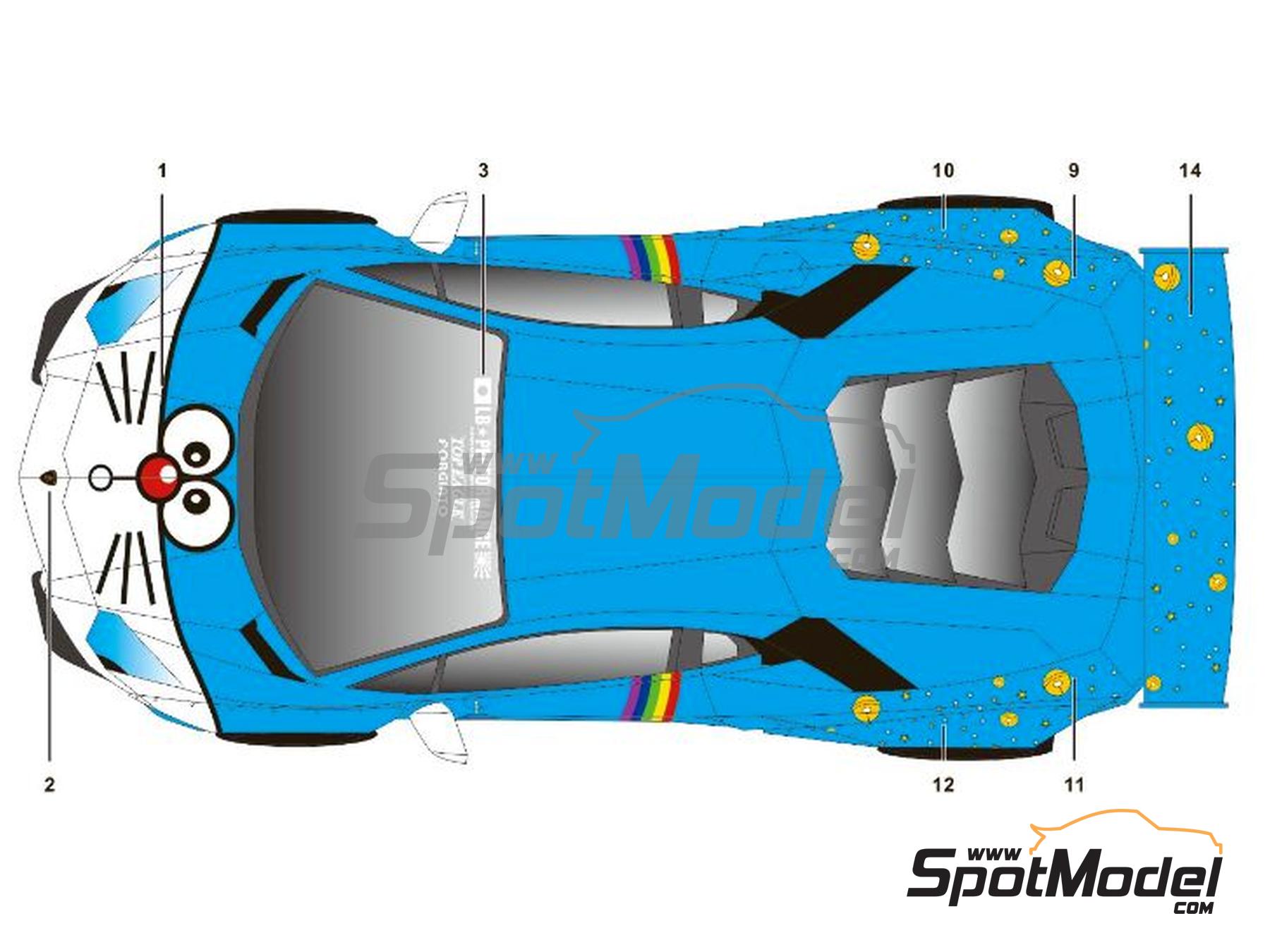 Image 2: Lamborghini Aventador Liberty Walk LB Works Version 1 sponsored by Doraemon | Marking / livery in 1/24 scale manufactured by SK Decals (ref.&nbsp;SK-24167, also SK24167)