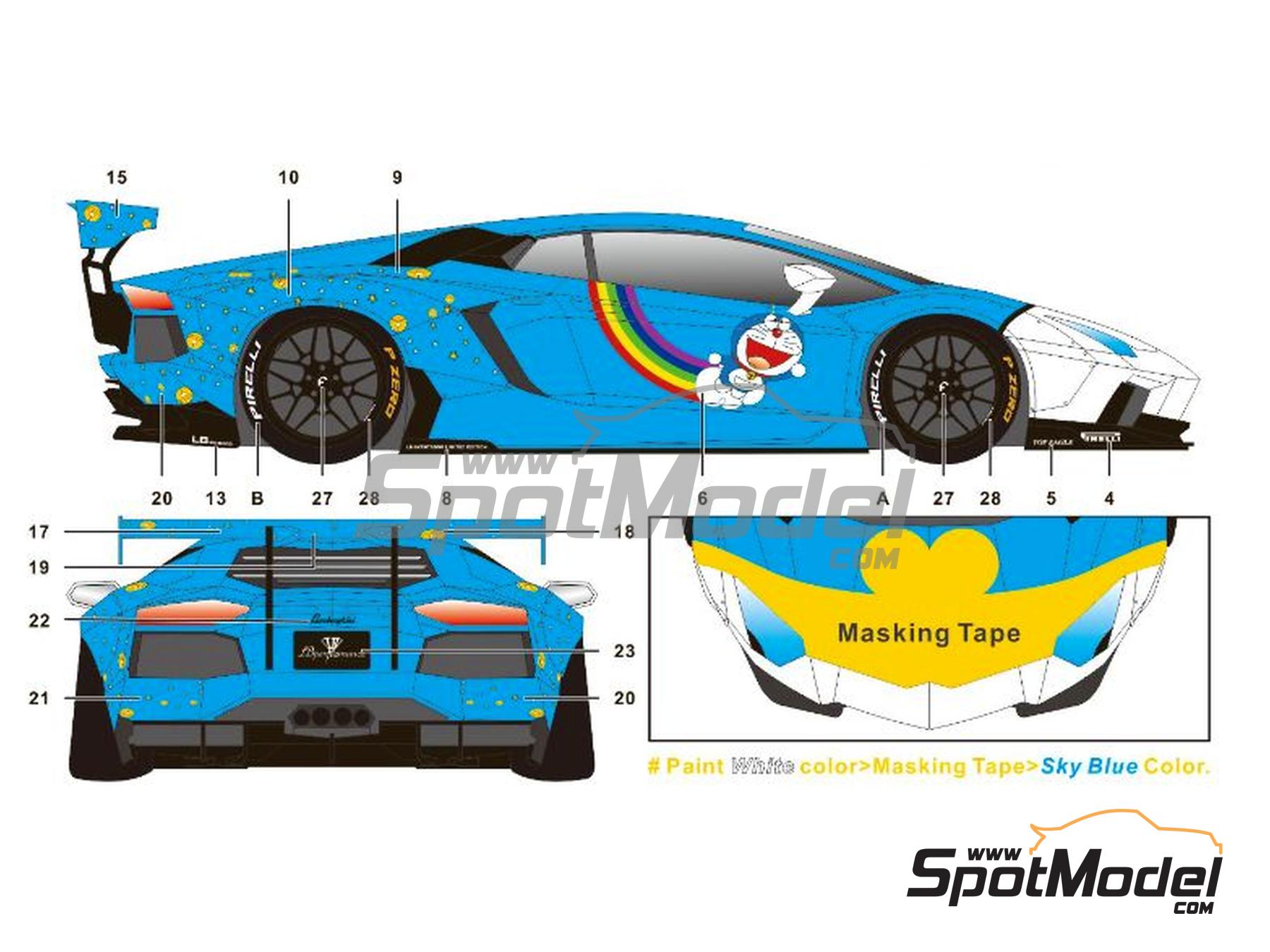 Image 3: Lamborghini Aventador Liberty Walk LB Works Version 1 sponsored by Doraemon | Marking / livery in 1/24 scale manufactured by SK Decals (ref.&nbsp;SK-24167, also SK24167)