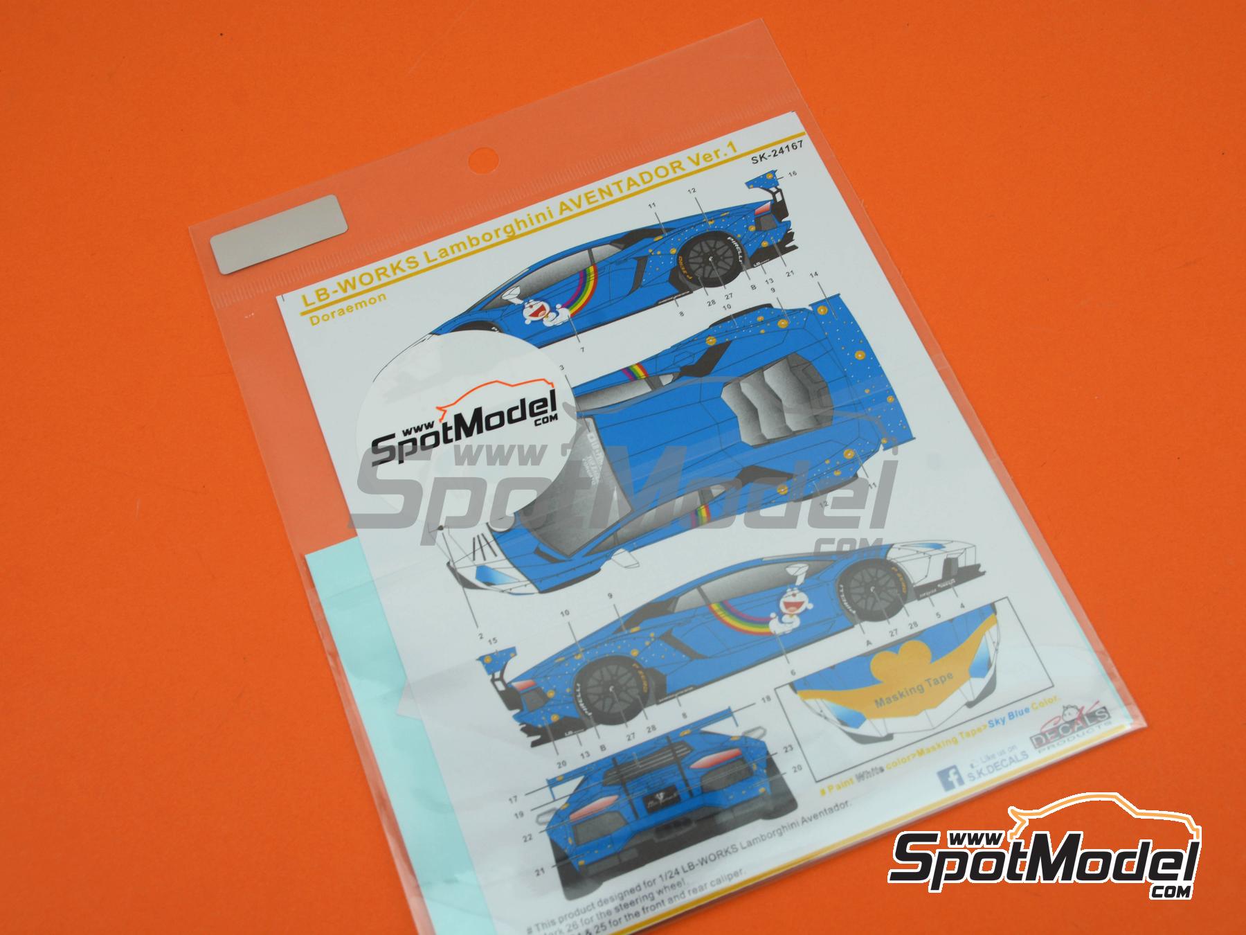 Image 5: Lamborghini Aventador Liberty Walk LB Works Version 1 sponsored by Doraemon | Marking / livery in 1/24 scale manufactured by SK Decals (ref.&nbsp;SK-24167, also SK24167)