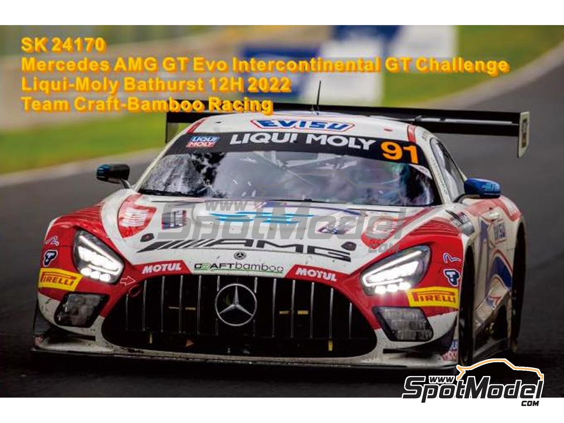 Image 1: Mercedes AMG GT3 Evo Craft-Bamboo Racing Team sponsored by Evisu, Tarmac Works - 12 hours Bathurst 2022 | Marking / livery in 1/24 scale manufactured by SK Decals (ref.&nbsp;SK-24170, also SK24170)