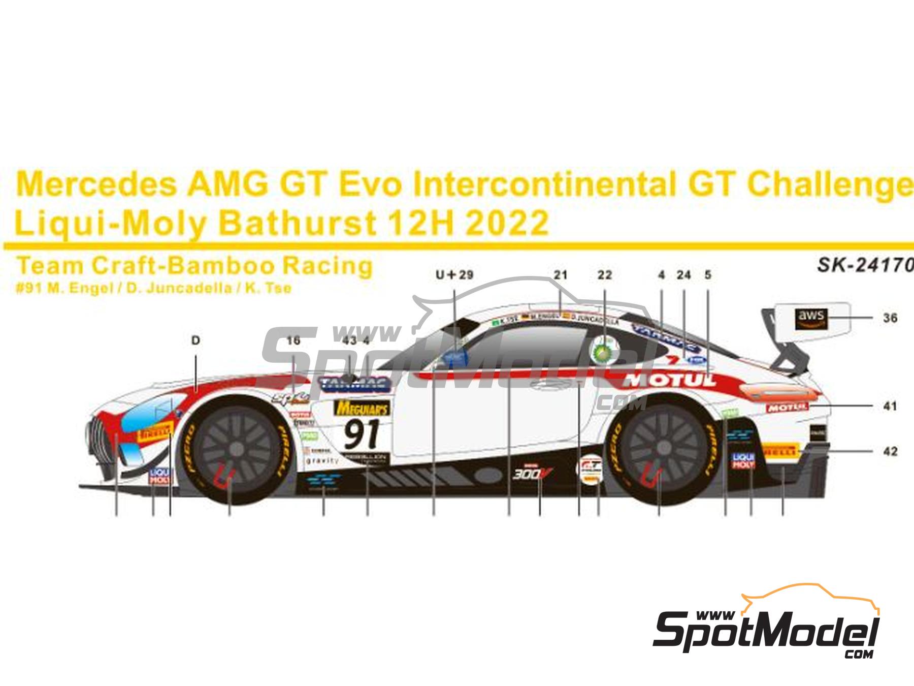 Image 2: Mercedes AMG GT3 Evo Craft-Bamboo Racing Team sponsored by Evisu, Tarmac Works - 12 hours Bathurst 2022 | Marking / livery in 1/24 scale manufactured by SK Decals (ref.&nbsp;SK-24170, also SK24170)