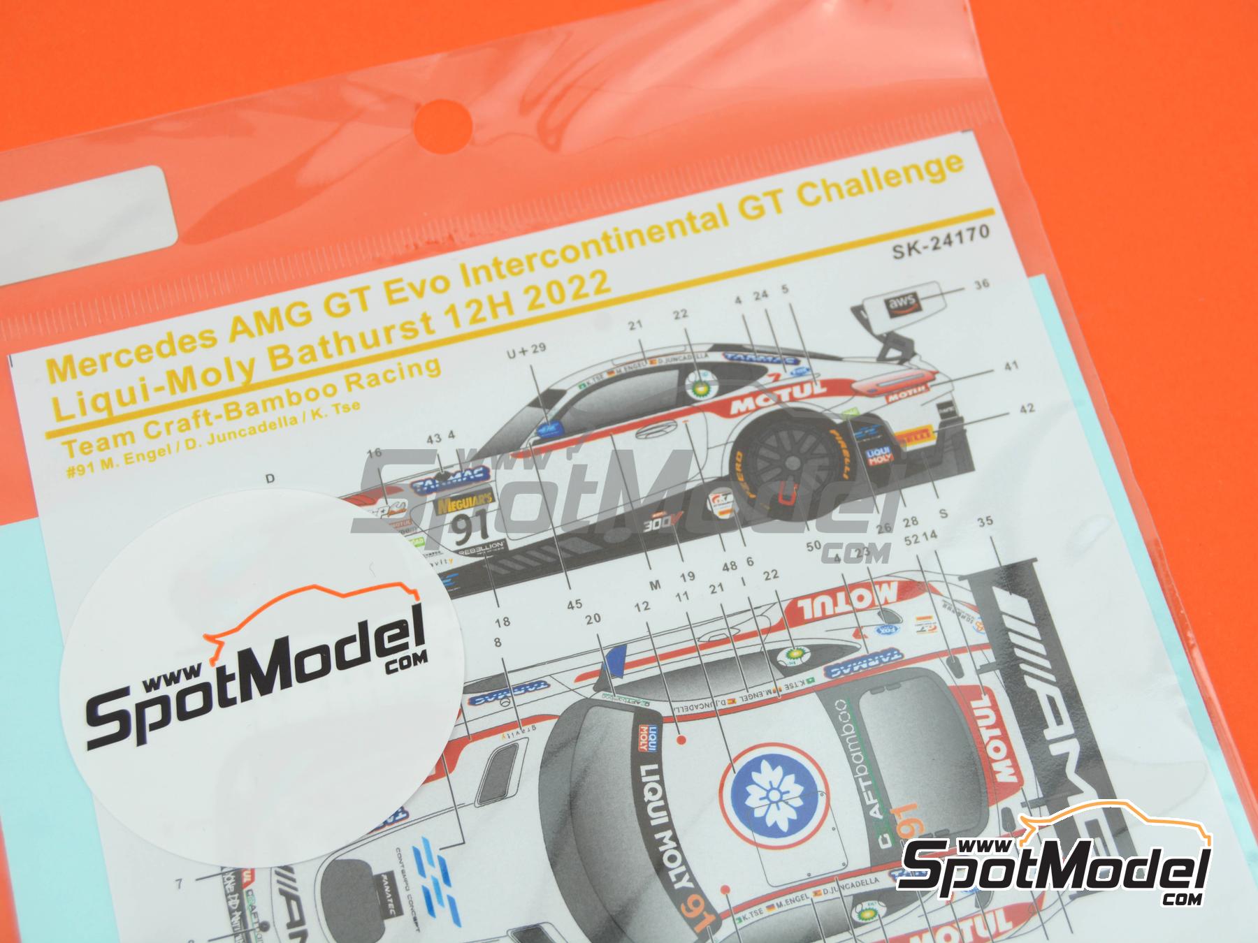 Image 9: Mercedes AMG GT3 Evo Craft-Bamboo Racing Team sponsored by Evisu, Tarmac Works - 12 hours Bathurst 2022 | Marking / livery in 1/24 scale manufactured by SK Decals (ref.&nbsp;SK-24170, also SK24170)