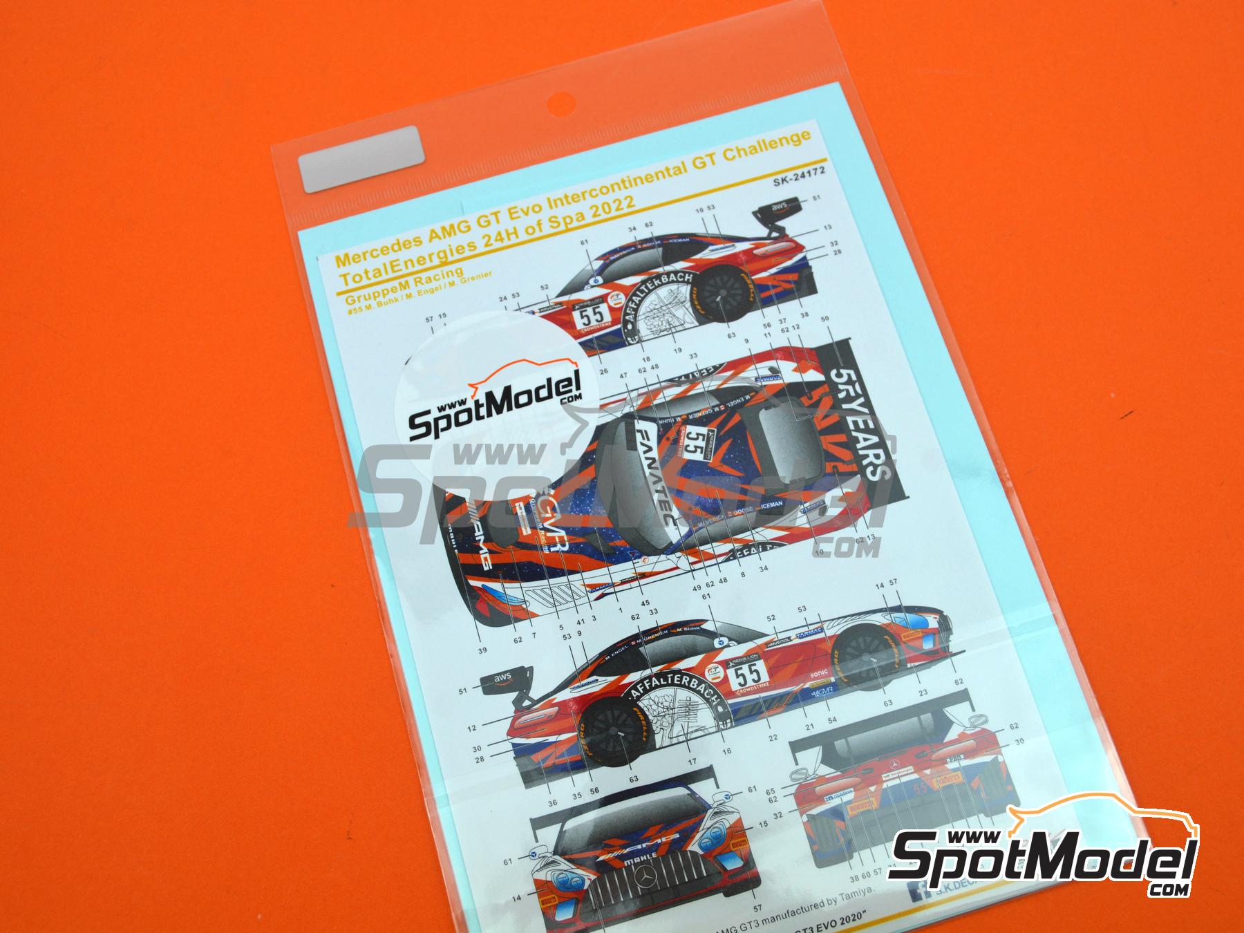 Image 10: Mercedes AMG GT3 Evo GruppeM Racing Team sponsored by Affalterbach - TotalEnergies 24 hours of Spa 2022 | Marking / livery in 1/24 scale manufactured by SK Decals (ref. SK-24172, also SK24172)
