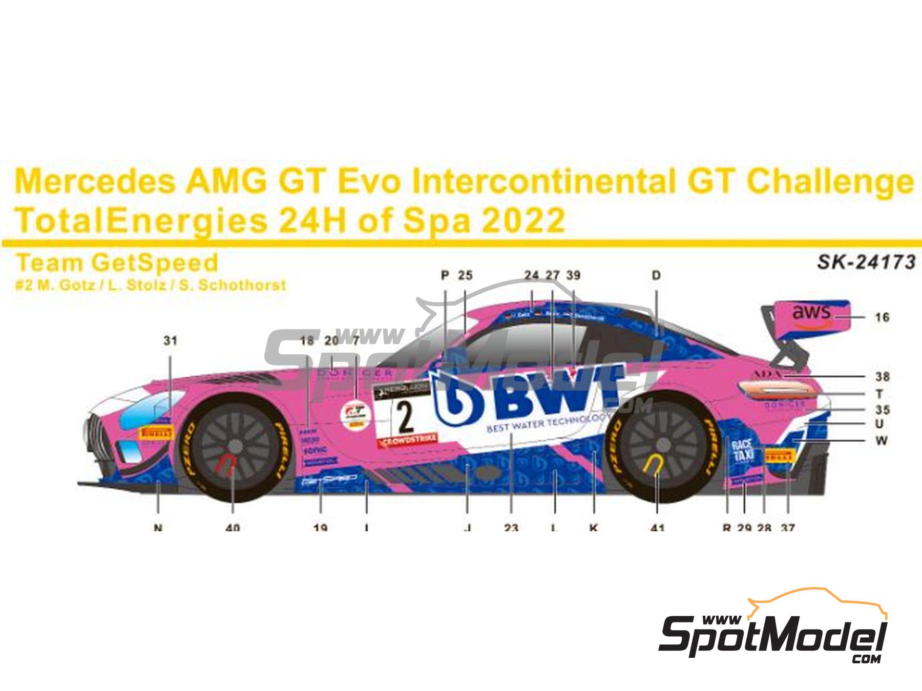 Image 2: Mercedes AMG GT3 Evo GetSpeed Team sponsored by BWT - TotalEnergies 24 hours of Spa 2022 | Marking / livery in 1/24 scale manufactured by SK Decals (ref.&nbsp;SK-24173, also SK24173)