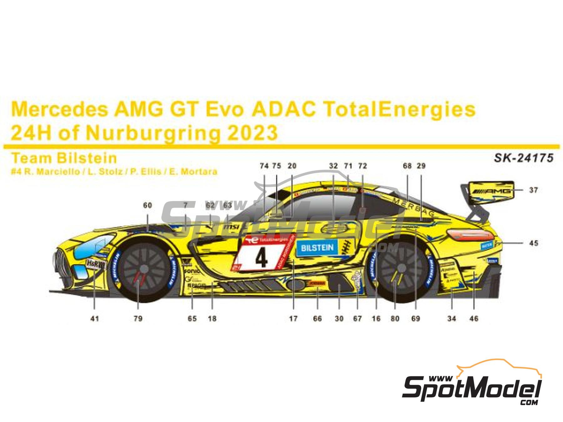 Image 2: Mercedes AMG GT3 Evo Equipo Haupt Racing patrocinado por Bilstein - 24 Horas de N&uuml;rburgring 2023 | Decoraci&oacute;n en escala&nbsp;1/24 fabricado por SK Decals (ref.&nbsp;SK-24175)