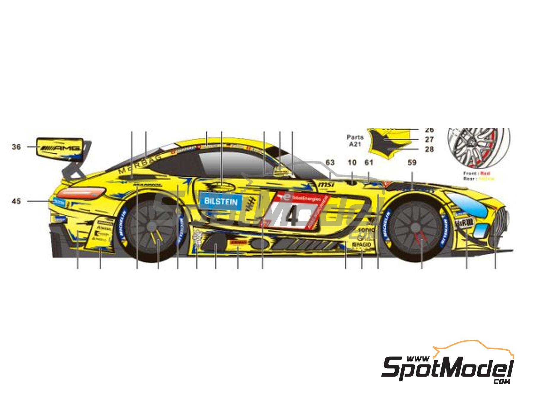 Image 4: Mercedes AMG GT3 Evo Equipo Haupt Racing patrocinado por Bilstein - 24 Horas de N&uuml;rburgring 2023 | Decoraci&oacute;n en escala&nbsp;1/24 fabricado por SK Decals (ref.&nbsp;SK-24175)
