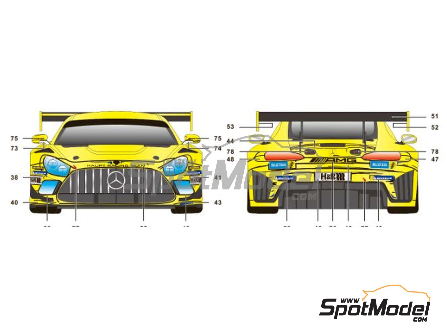 Image 5: Mercedes AMG GT3 Evo Equipo Haupt Racing patrocinado por Bilstein - 24 Horas de N&uuml;rburgring 2023 | Decoraci&oacute;n en escala&nbsp;1/24 fabricado por SK Decals (ref.&nbsp;SK-24175)