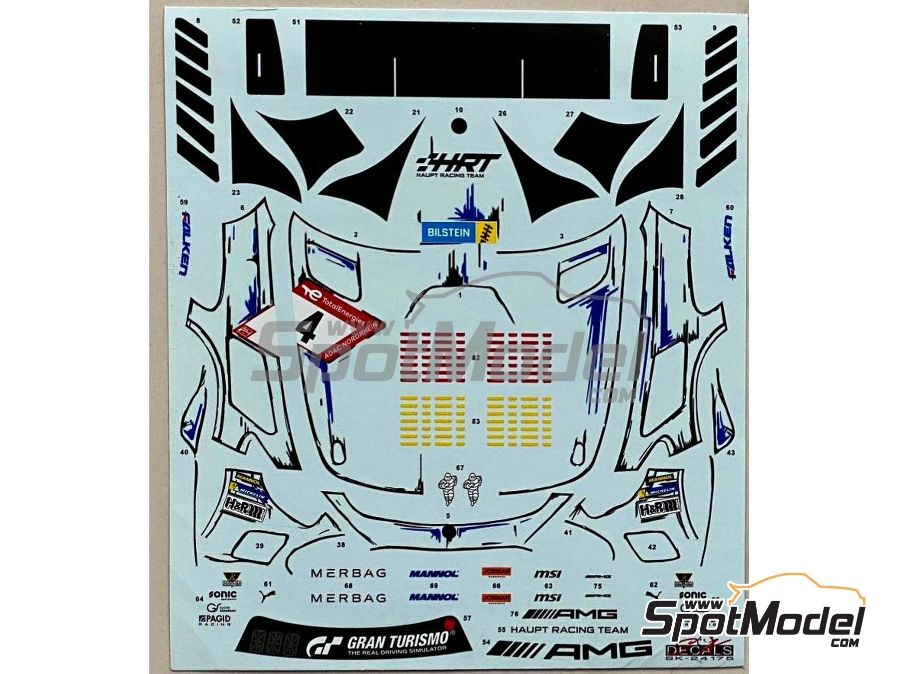 Image 6: Mercedes AMG GT3 Evo Equipo Haupt Racing patrocinado por Bilstein - 24 Horas de N&uuml;rburgring 2023 | Decoraci&oacute;n en escala&nbsp;1/24 fabricado por SK Decals (ref.&nbsp;SK-24175)