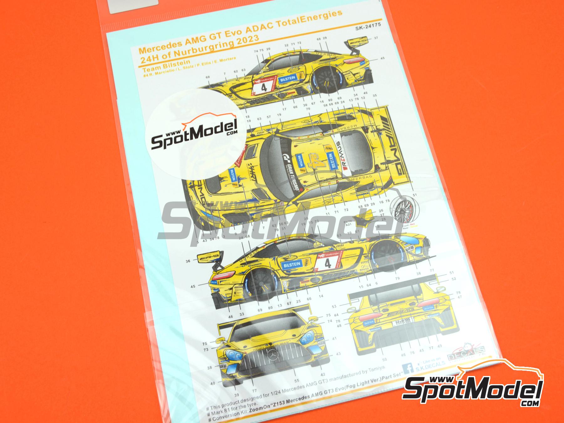Image 11: Mercedes AMG GT3 Evo Equipo Haupt Racing patrocinado por Bilstein - 24 Horas de N&uuml;rburgring 2023 | Decoraci&oacute;n en escala&nbsp;1/24 fabricado por SK Decals (ref.&nbsp;SK-24175)