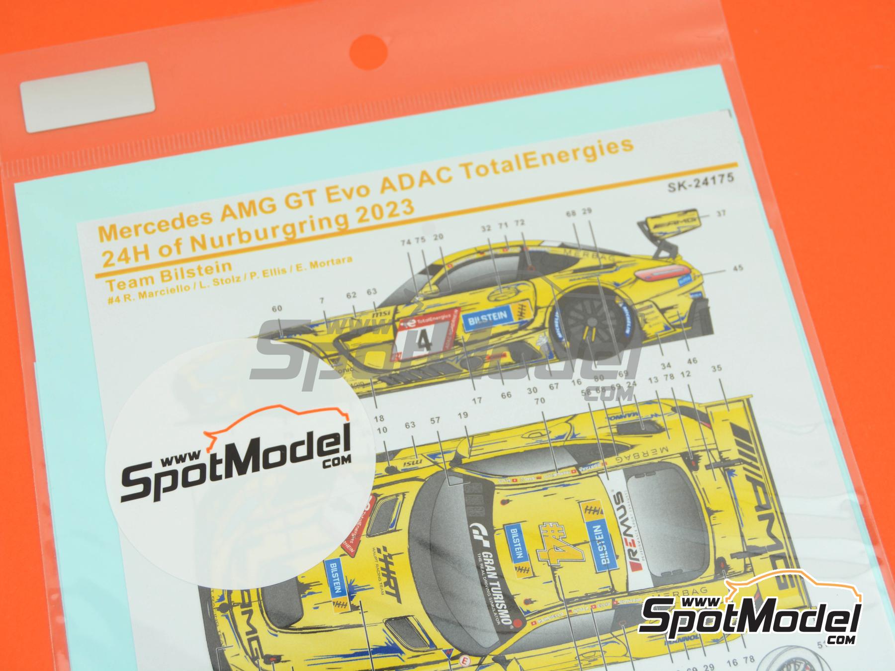 Image 12: Mercedes AMG GT3 Evo Equipo Haupt Racing patrocinado por Bilstein - 24 Horas de N&uuml;rburgring 2023 | Decoraci&oacute;n en escala&nbsp;1/24 fabricado por SK Decals (ref.&nbsp;SK-24175)