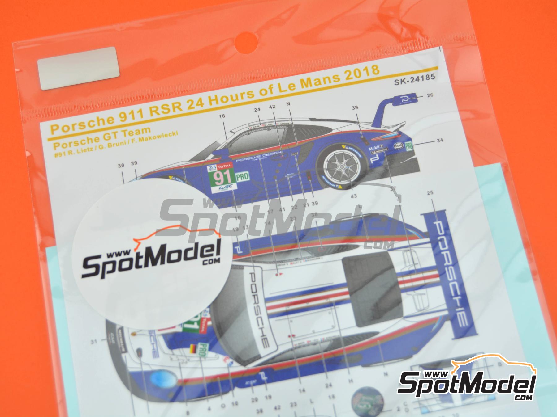 Image 10: Porsche 911 991 GT3 RSR Equipo Porsche GT - 24 Horas de Le Mans 2018 | Decoraci&oacute;n en escala&nbsp;1/24 fabricado por SK Decals (ref.&nbsp;SK-24185, tambien SK24185)