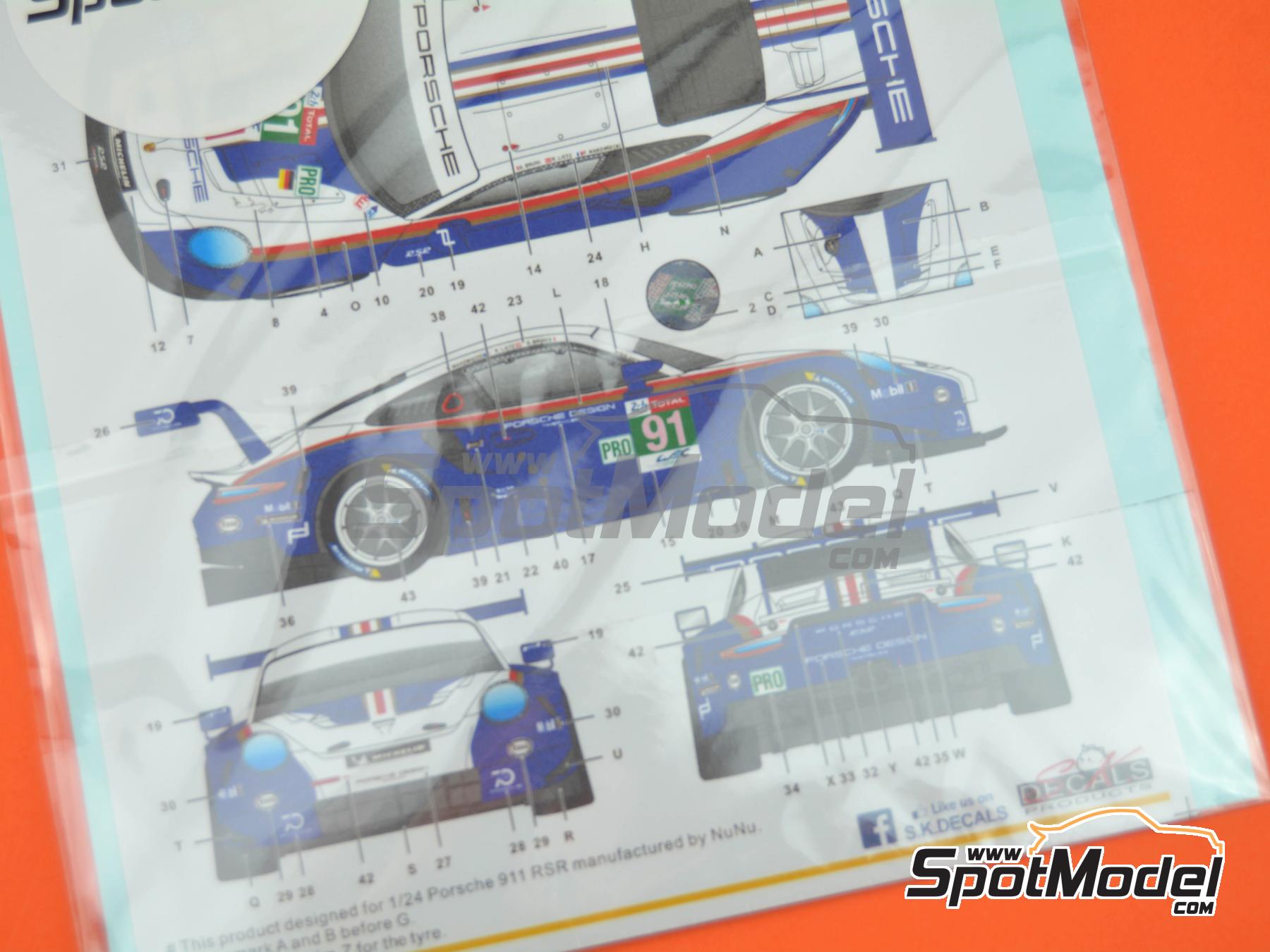 Image 11: Porsche 911 991 GT3 RSR Equipo Porsche GT - 24 Horas de Le Mans 2018 | Decoraci&oacute;n en escala&nbsp;1/24 fabricado por SK Decals (ref.&nbsp;SK-24185, tambien SK24185)