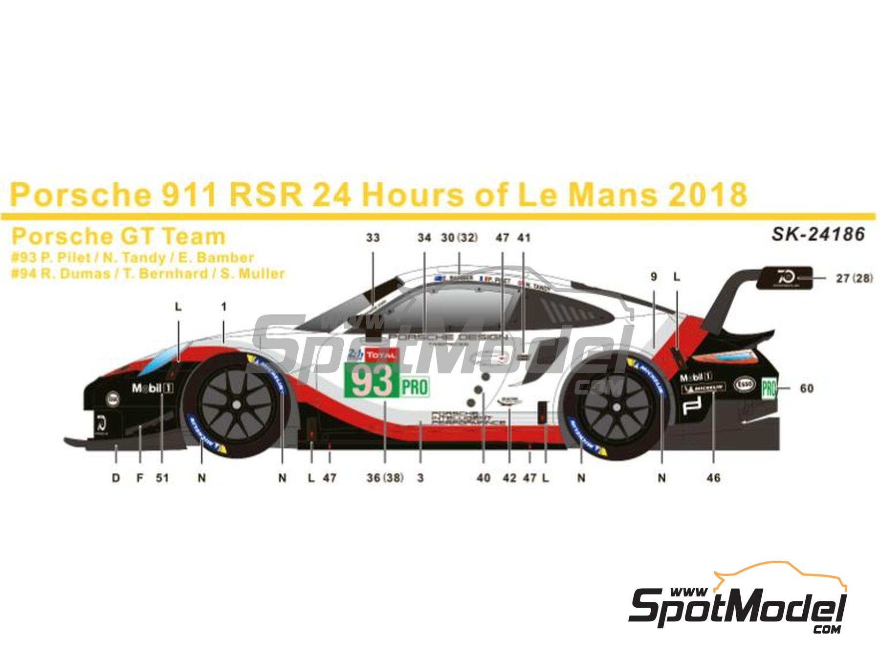 Image 1: Porsche 911 991 GT3 RSR Porsche GT USA Team - 24 Hours Le Mans 2018 | Marking / livery in 1/24 scale manufactured by SK Decals (ref. SK-24186, also SK24186)