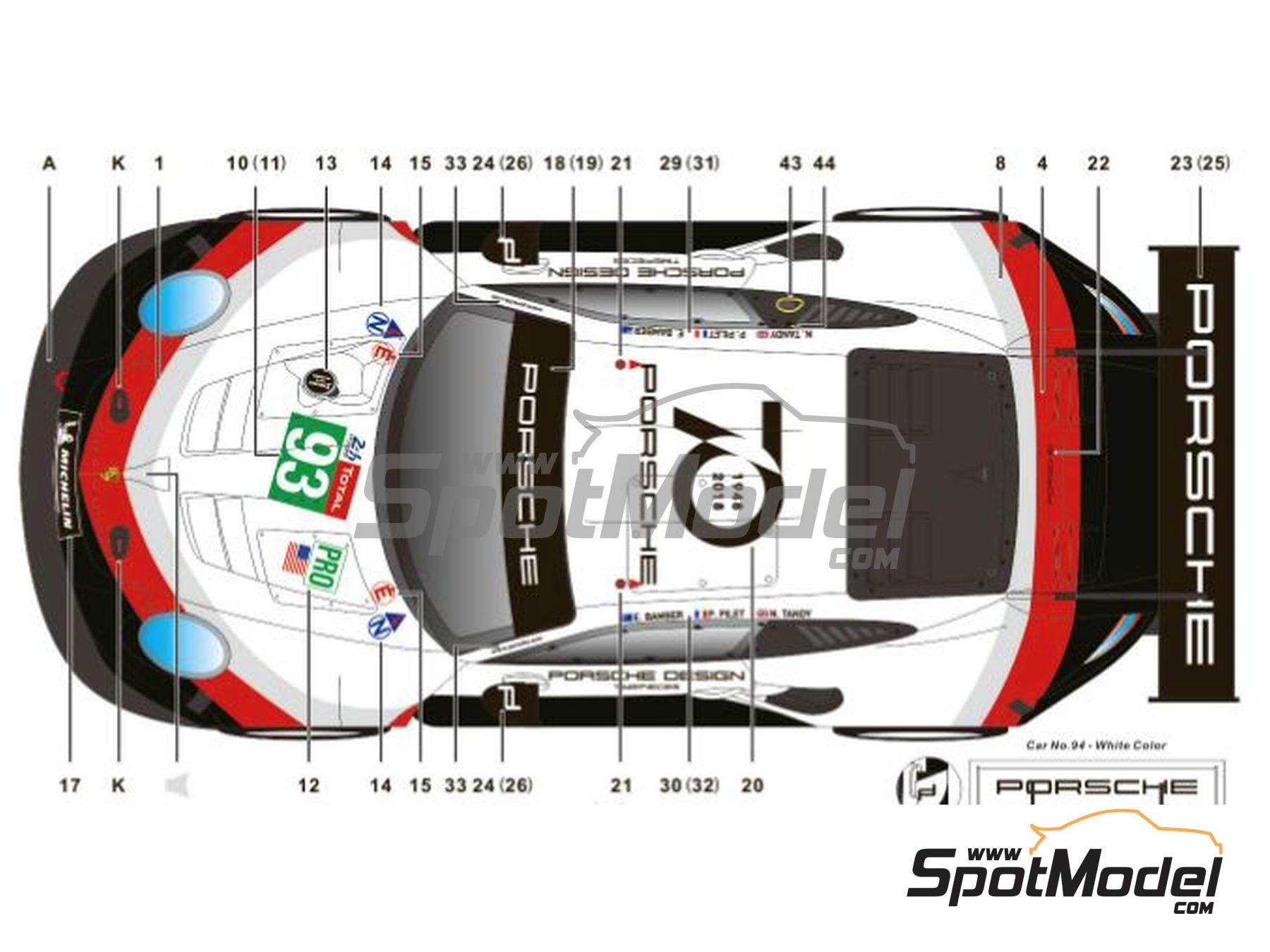Image 2: Porsche 911 991 GT3 RSR Porsche GT USA Team - 24 Hours Le Mans 2018 | Marking / livery in 1/24 scale manufactured by SK Decals (ref. SK-24186, also SK24186)