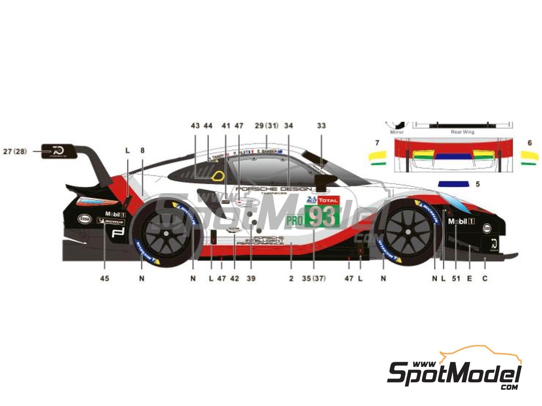 Image 3: Porsche 911 991 GT3 RSR Porsche GT USA Team - 24 Hours Le Mans 2018 | Marking / livery in 1/24 scale manufactured by SK Decals (ref. SK-24186, also SK24186)