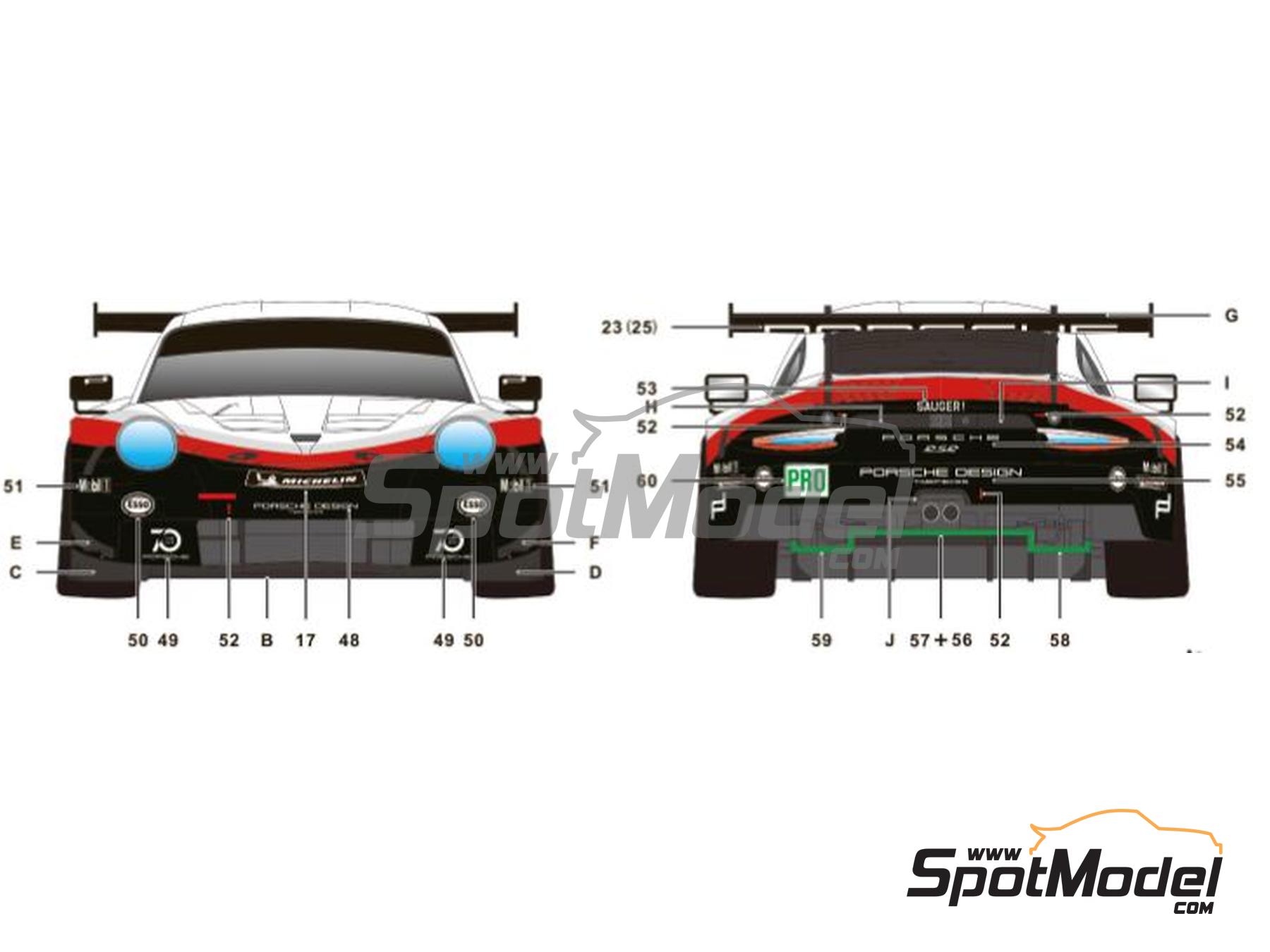 Image 4: Porsche 911 991 GT3 RSR Porsche GT USA Team - 24 Hours Le Mans 2018 | Marking / livery in 1/24 scale manufactured by SK Decals (ref. SK-24186, also SK24186)