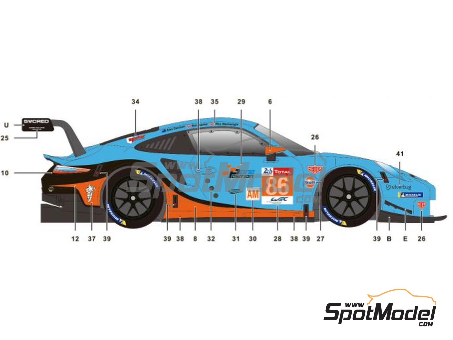 Image 3: Porsche 911 991 GT3 RSR Gulf Racing Team - 24 Hours Le Mans 2018 | Marking / livery in 1/24 scale manufactured by SK Decals (ref. SK-24187, also SK24187)
