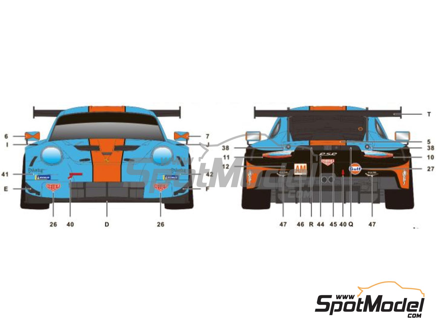 Image 4: Porsche 911 991 GT3 RSR Gulf Racing Team - 24 Hours Le Mans 2018 | Marking / livery in 1/24 scale manufactured by SK Decals (ref. SK-24187, also SK24187)