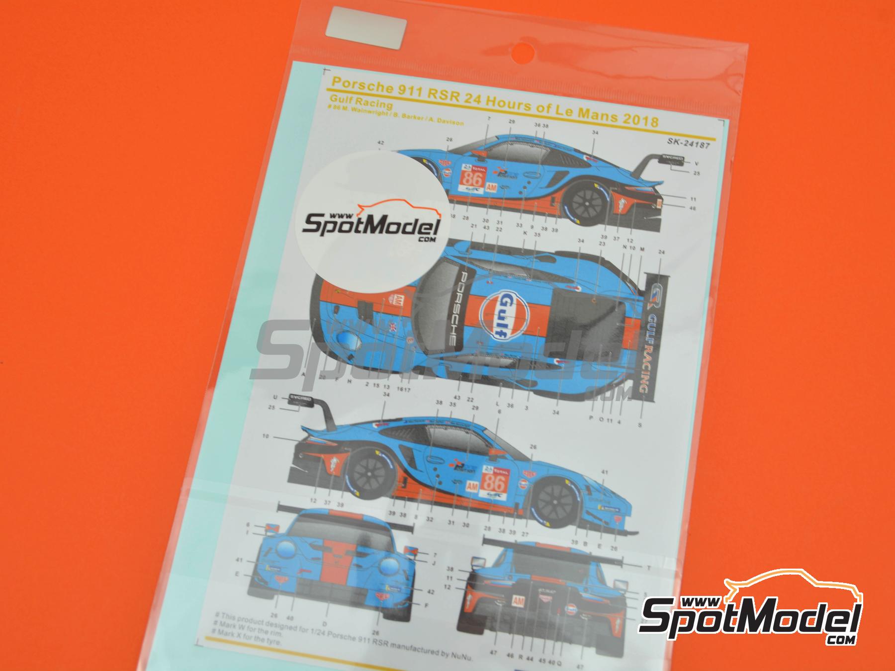 Image 7: Porsche 911 991 GT3 RSR Gulf Racing Team - 24 Hours Le Mans 2018 | Marking / livery in 1/24 scale manufactured by SK Decals (ref. SK-24187, also SK24187)
