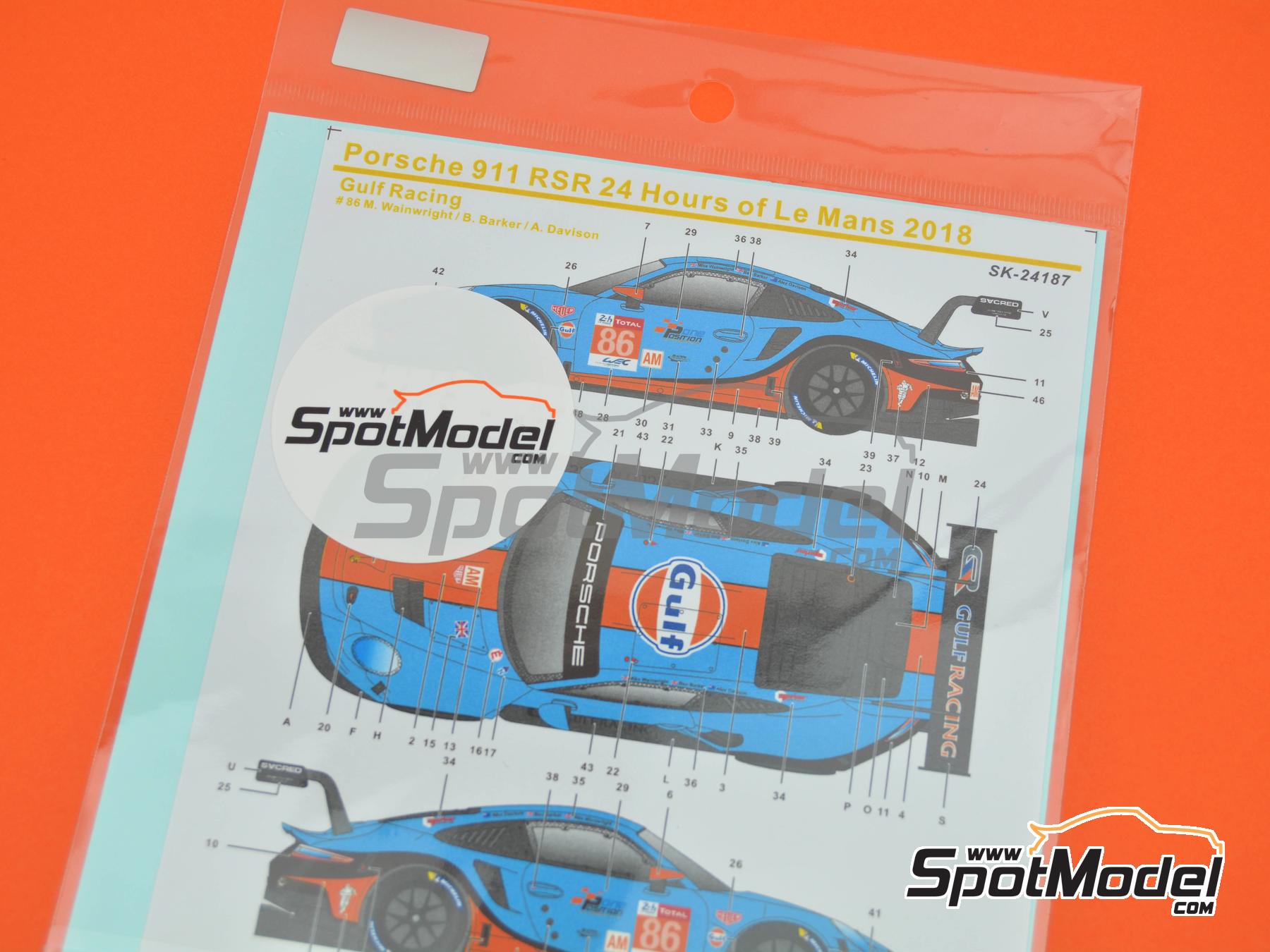Image 8: Porsche 911 991 GT3 RSR Gulf Racing Team - 24 Hours Le Mans 2018 | Marking / livery in 1/24 scale manufactured by SK Decals (ref. SK-24187, also SK24187)