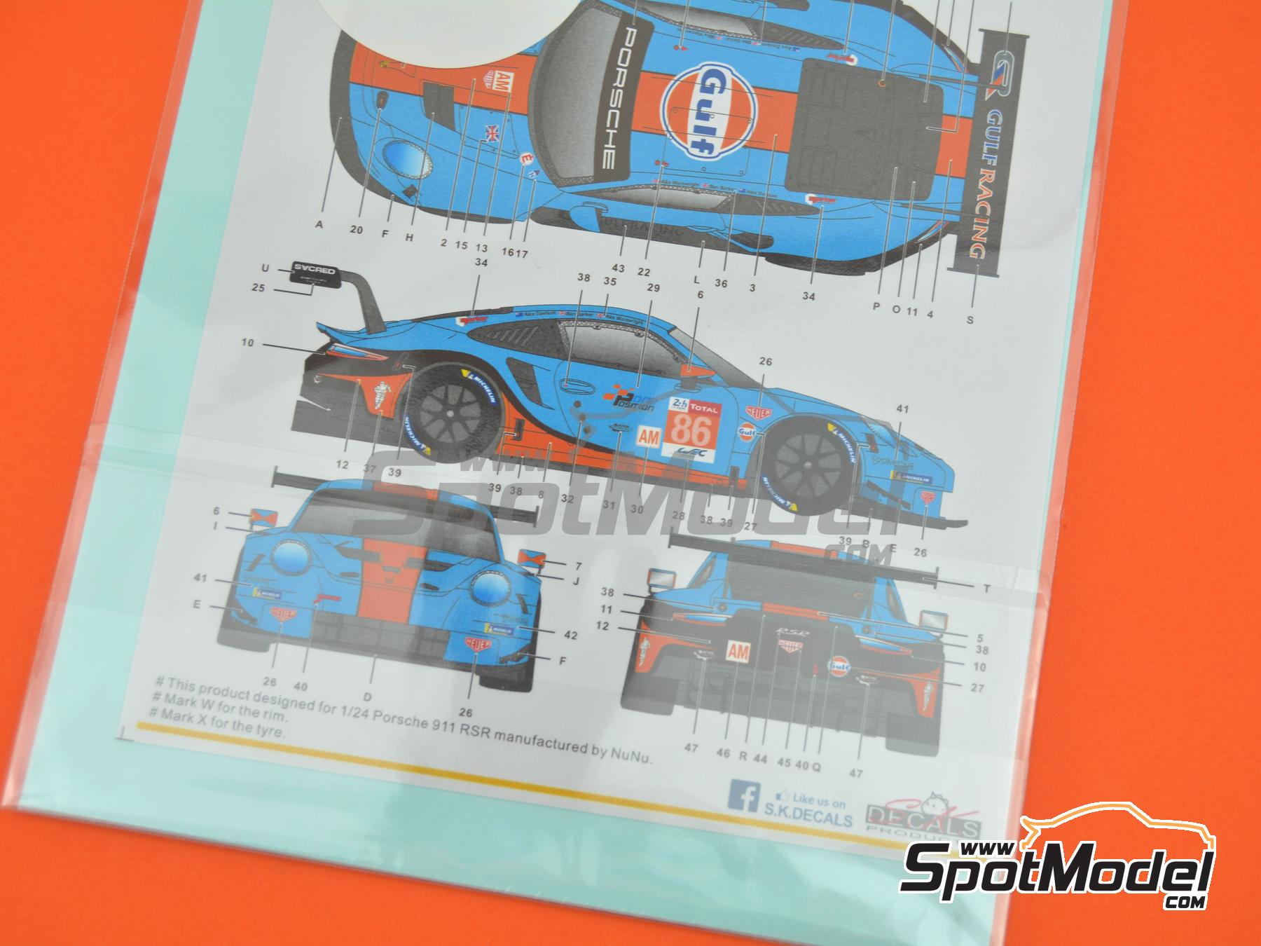 Image 9: Porsche 911 991 GT3 RSR Gulf Racing Team - 24 Hours Le Mans 2018 | Marking / livery in 1/24 scale manufactured by SK Decals (ref. SK-24187, also SK24187)