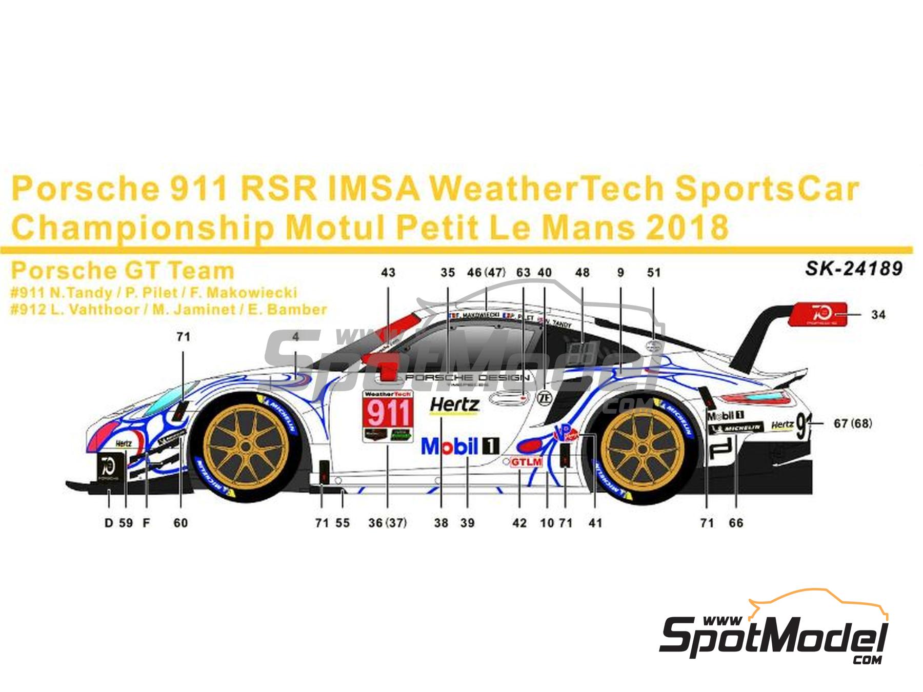 Image 1: Porsche 911 GT3 RSR Equipo Porsche GT patrocinado por Mobil1 - Petit Le Mans, Campeonato IMSA WeatherTech SportsCar 2018 | Decoración en escala 1/24 fabricado por SK Decals (ref. SK-24189, tambien SK24189)