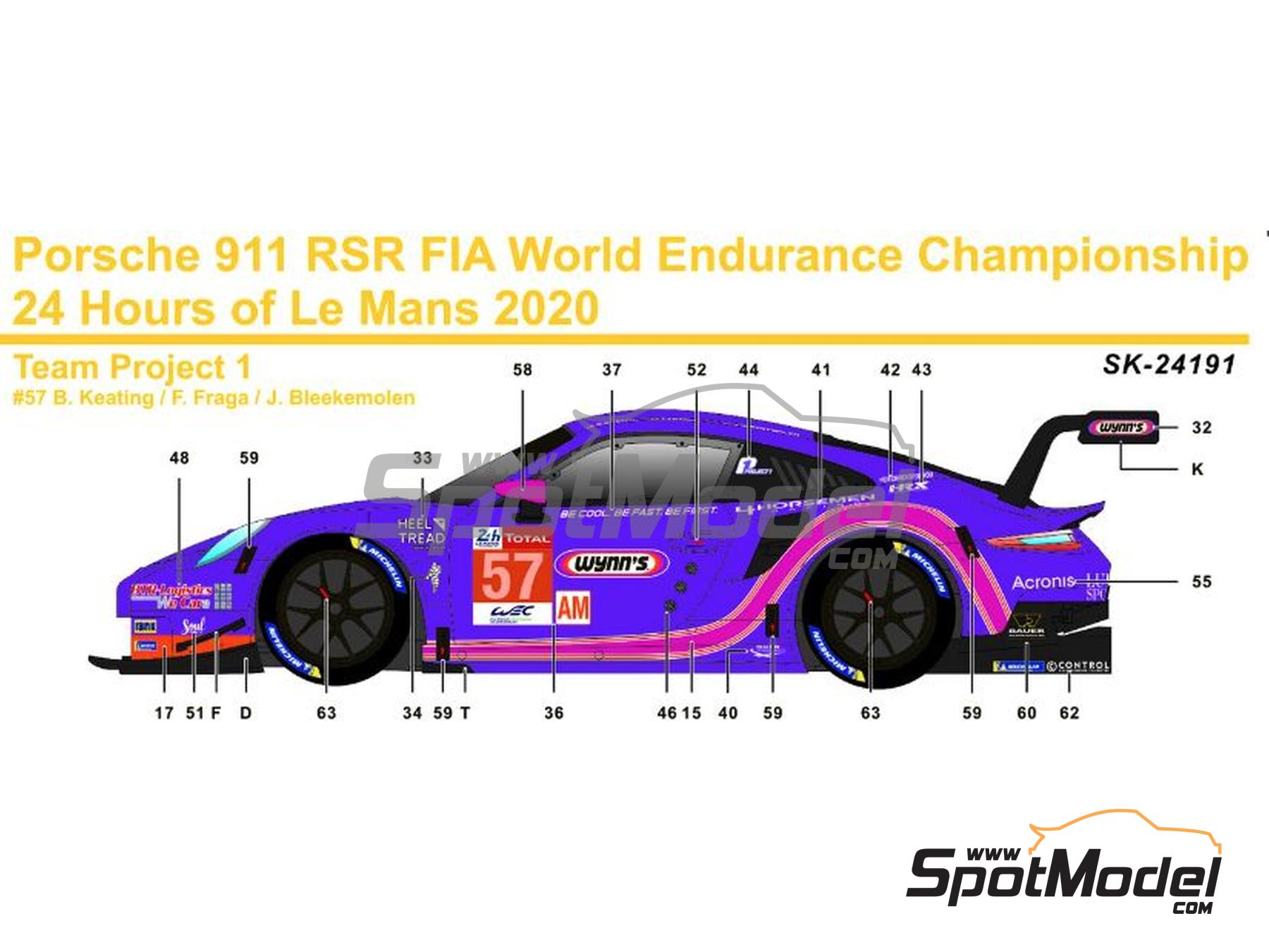 Image 1: Porsche 911 GT3 RSR Project 1 Team sponsored by Wynn's - 24 Hours Le Mans 2020 | Marking / livery in 1/24 scale manufactured by SK Decals (ref.&nbsp;SK-24191, also SK24191)