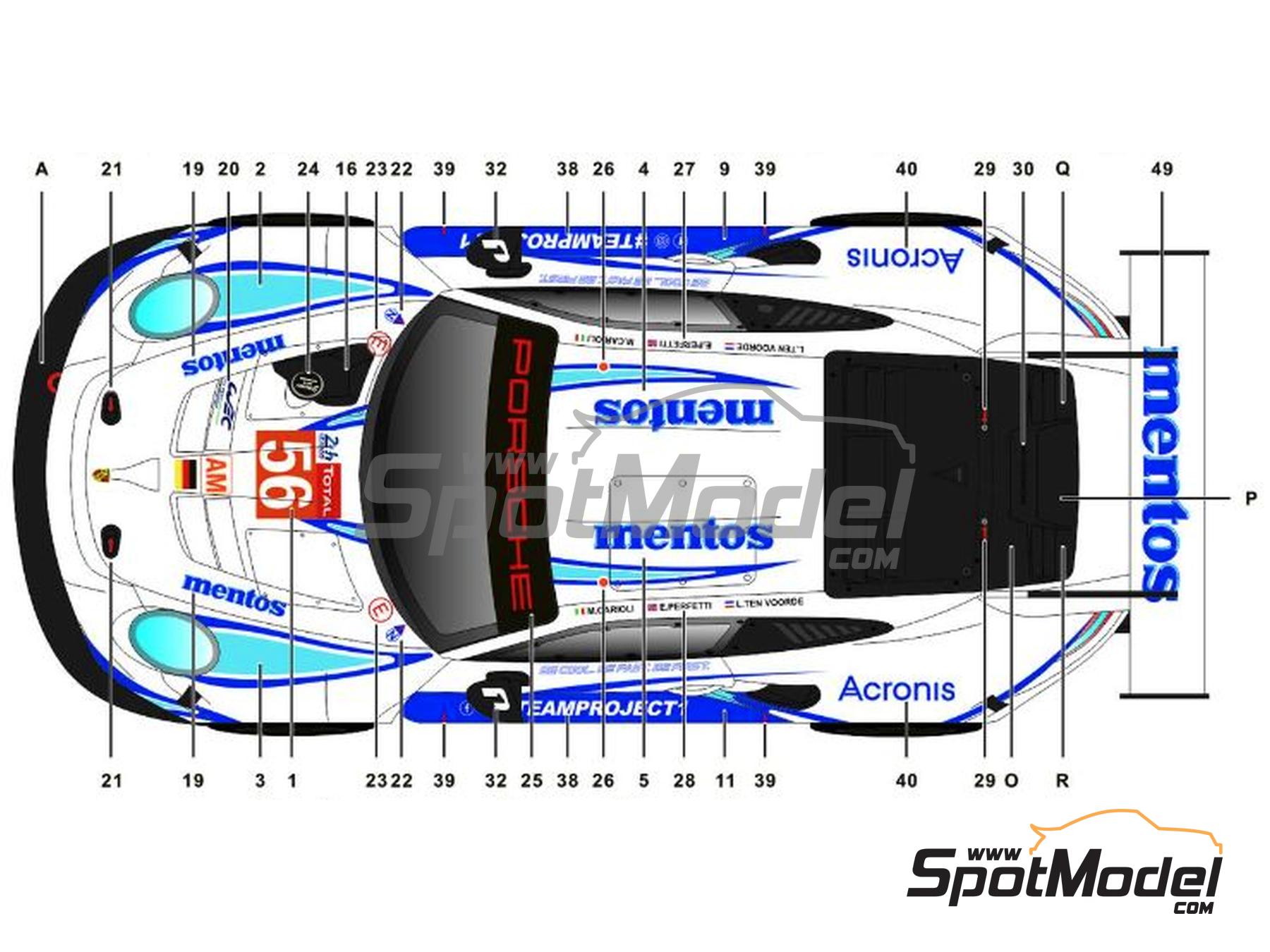 Image 2: Porsche 911 GT3 RSR Project 1 Team sponsored by Mentos - 24 Hours Le Mans 2020 | Marking / livery in 1/24 scale manufactured by SK Decals (ref. SK-24192, also SK24192)