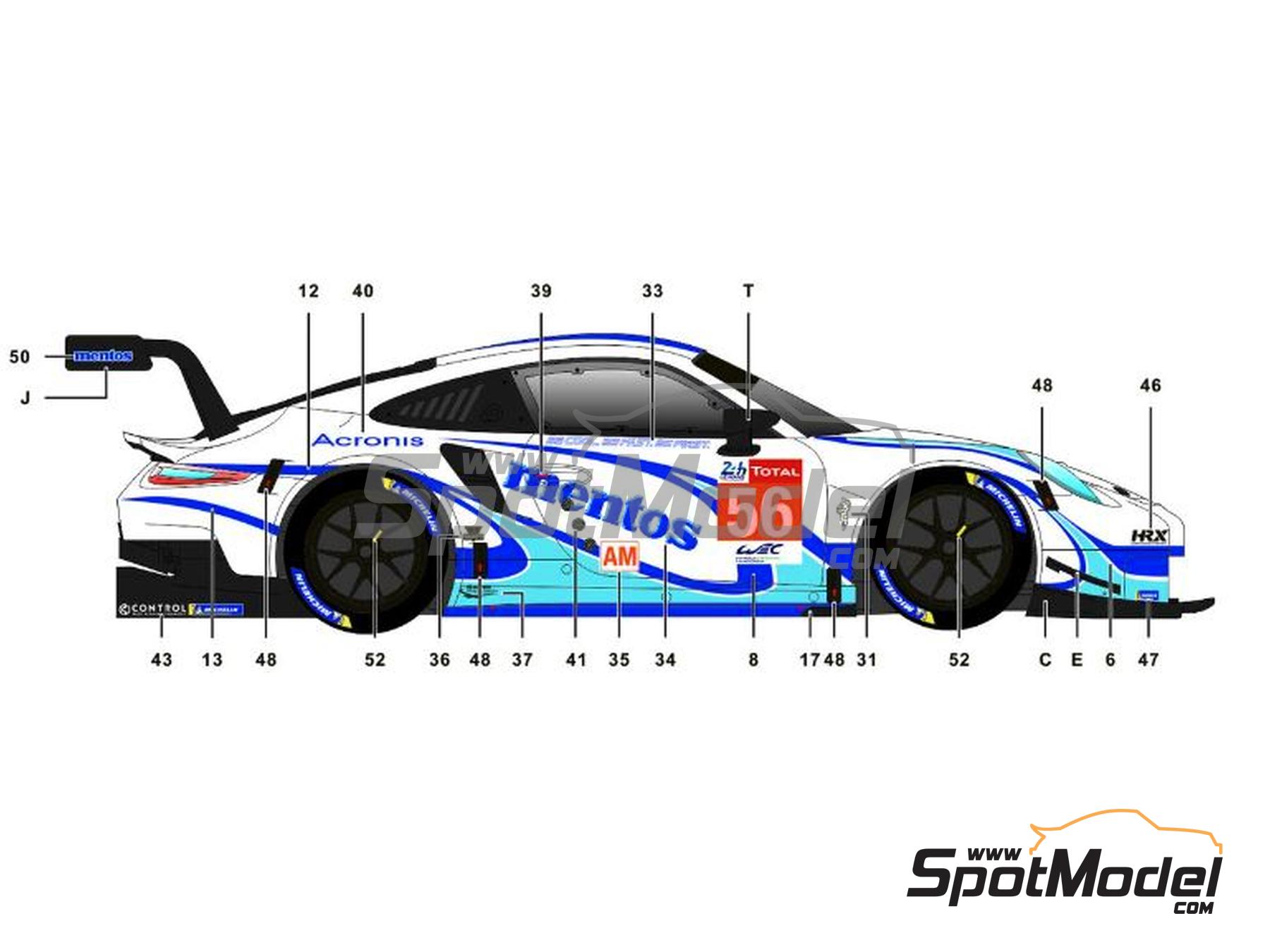 Image 3: Porsche 911 GT3 RSR Project 1 Team sponsored by Mentos - 24 Hours Le Mans 2020 | Marking / livery in 1/24 scale manufactured by SK Decals (ref. SK-24192, also SK24192)