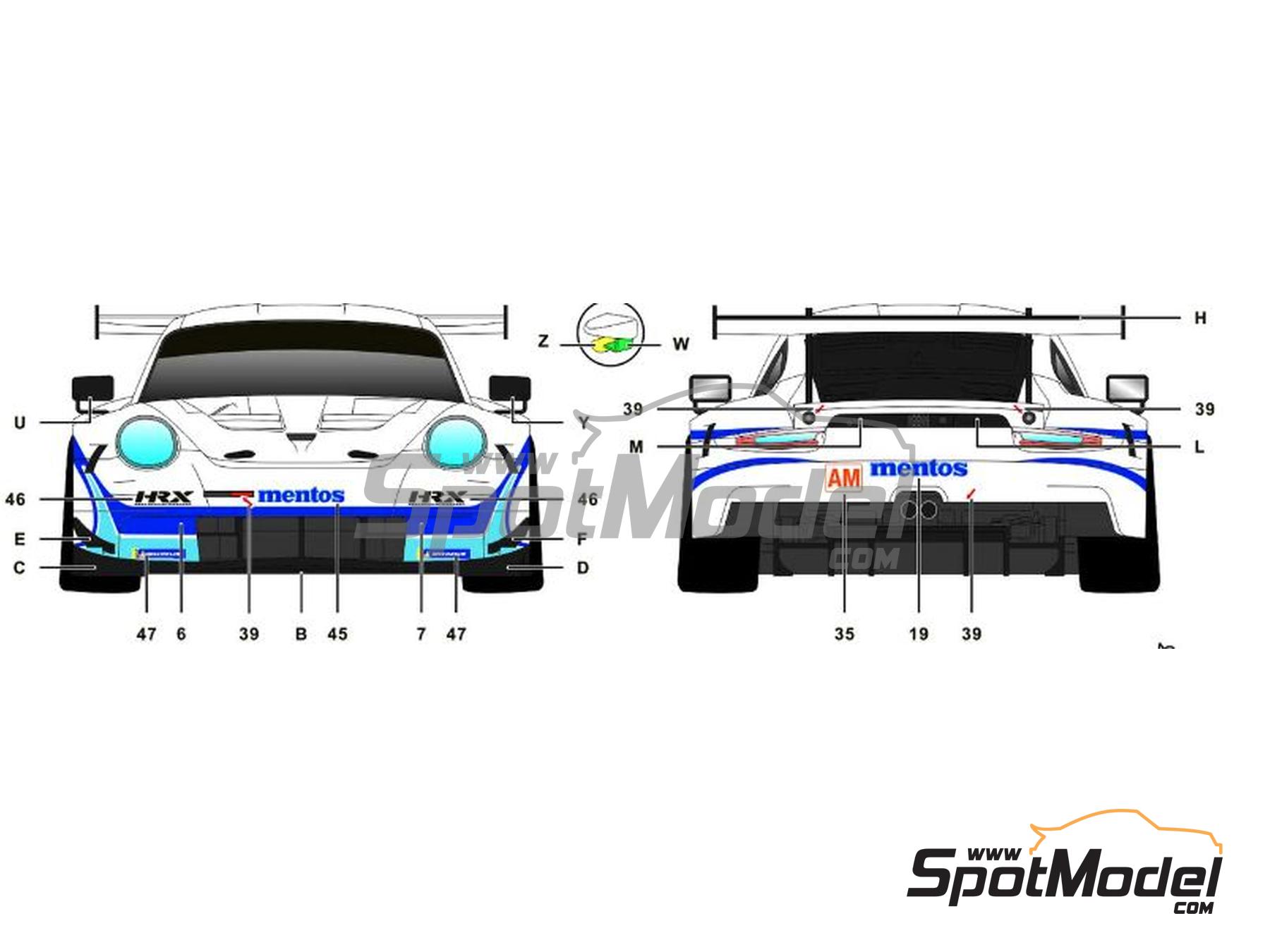 Image 4: Porsche 911 GT3 RSR Project 1 Team sponsored by Mentos - 24 Hours Le Mans 2020 | Marking / livery in 1/24 scale manufactured by SK Decals (ref. SK-24192, also SK24192)