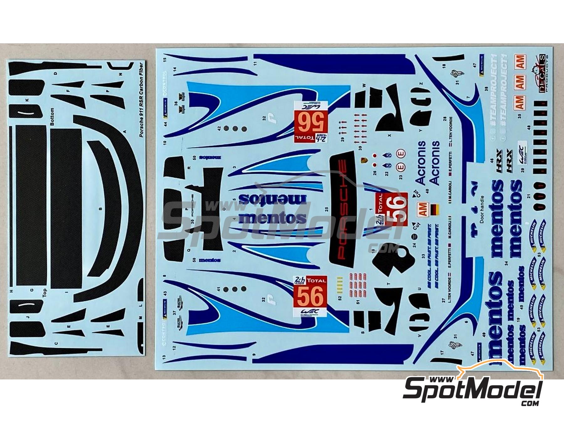Image 5: Porsche 911 GT3 RSR Project 1 Team sponsored by Mentos - 24 Hours Le Mans 2020 | Marking / livery in 1/24 scale manufactured by SK Decals (ref. SK-24192, also SK24192)