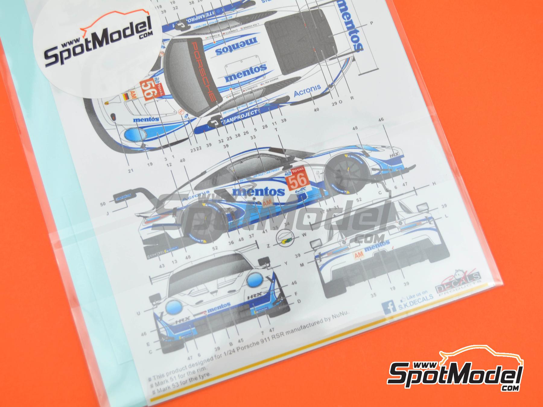 Image 10: Porsche 911 GT3 RSR Project 1 Team sponsored by Mentos - 24 Hours Le Mans 2020 | Marking / livery in 1/24 scale manufactured by SK Decals (ref. SK-24192, also SK24192)