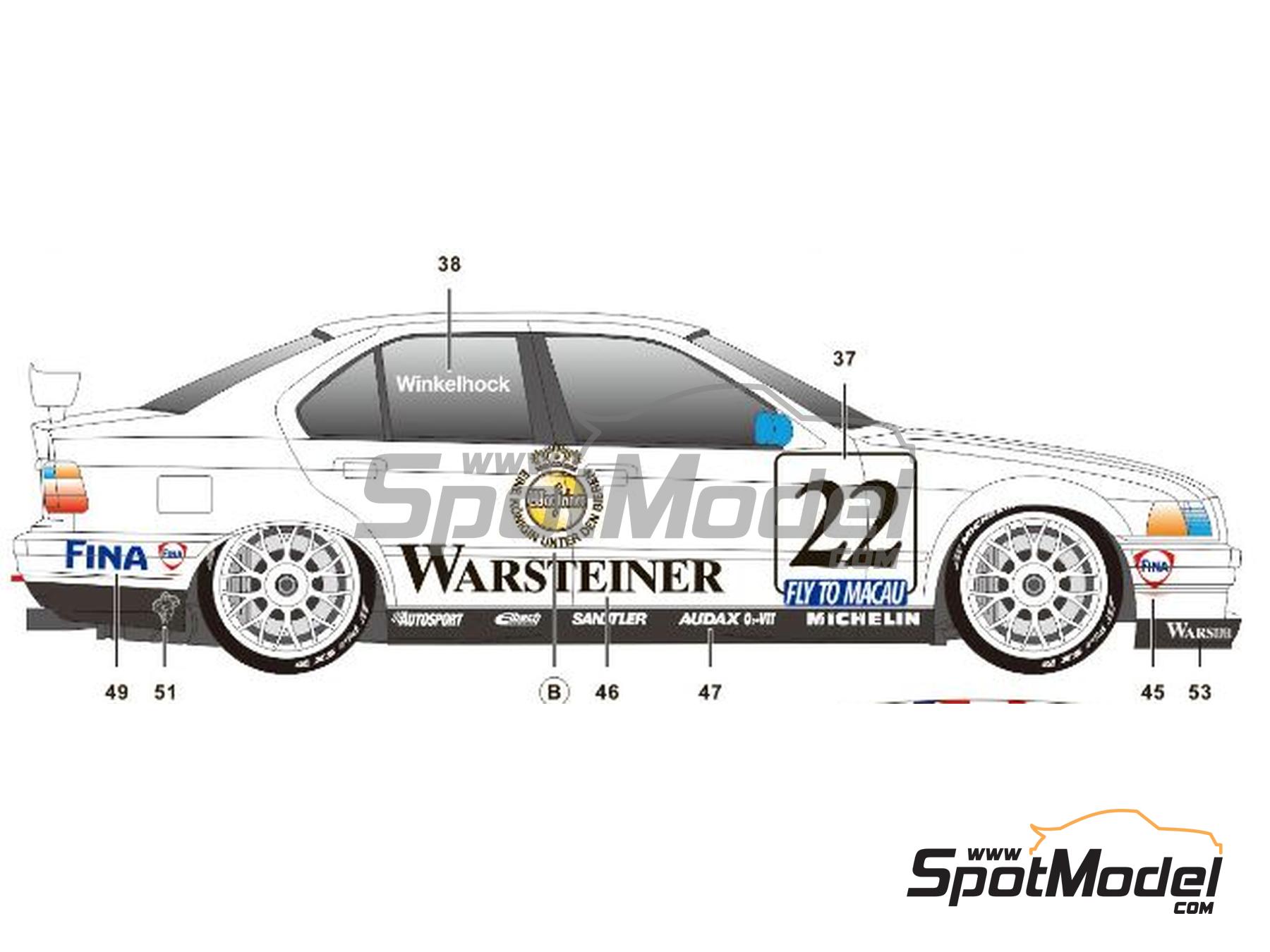 Image 11: BMW 320i E36 Schnitzer Team sponsored by Warsteiner - Guia Race of Macau 1996 | Marking / livery in 1/24 scale manufactured by SK Decals (ref.&nbsp;SK-24193, also SK24193)