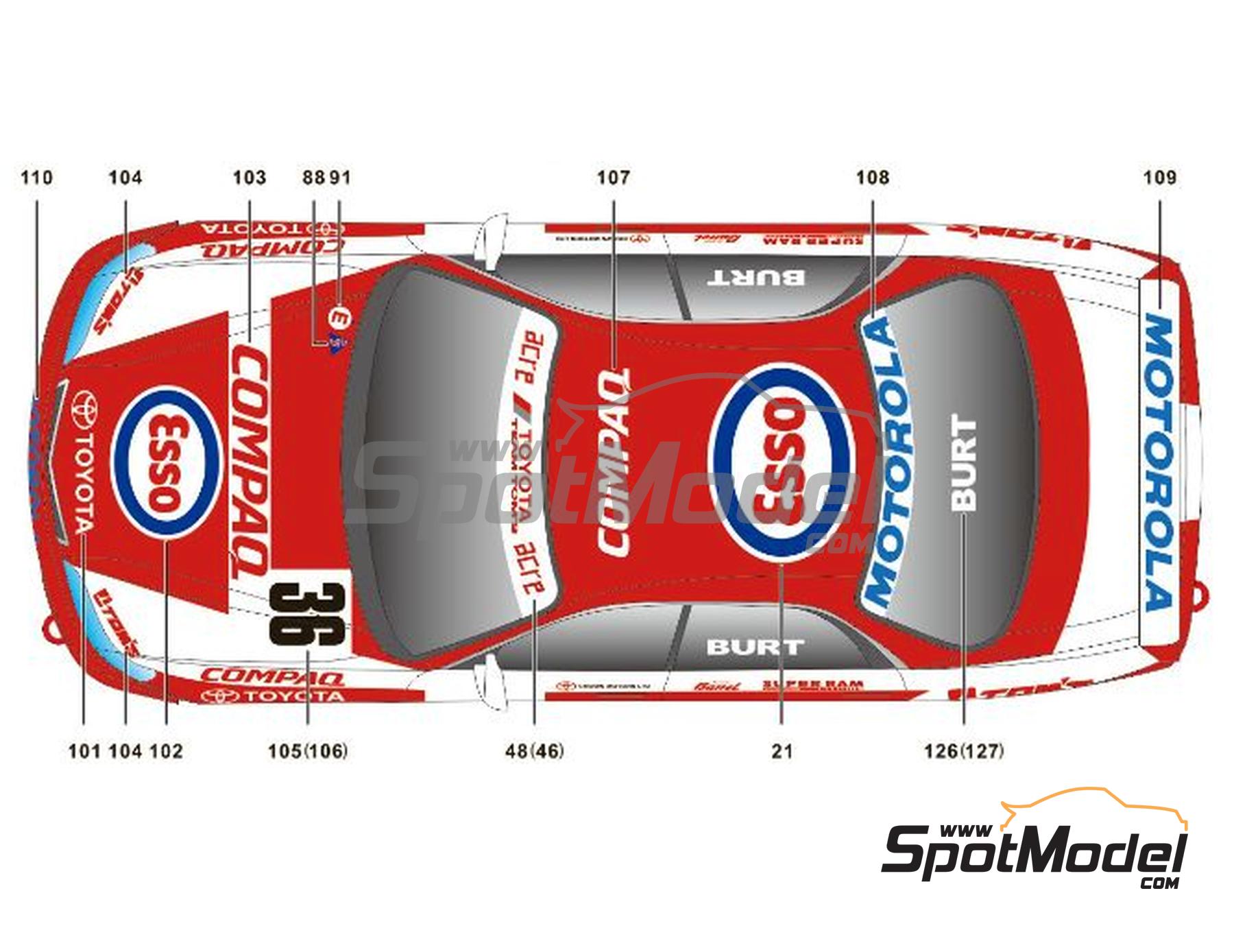 Image 2: Toyota Corona Exiv Tom's Team sponsored by Esso, Zent - Japan Touring Car Championship (JTCC), Guia Race of Macau 1995 | Marking / livery in 1/24 scale manufactured by SK Decals (ref.&nbsp;SK-24194, also SK24194)