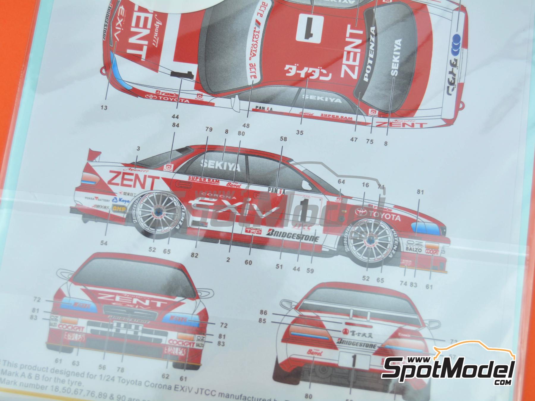 Image 8: Toyota Corona Exiv Tom's Team sponsored by Esso, Zent - Japan Touring Car Championship (JTCC), Guia Race of Macau 1995 | Marking / livery in 1/24 scale manufactured by SK Decals (ref.&nbsp;SK-24194, also SK24194)
