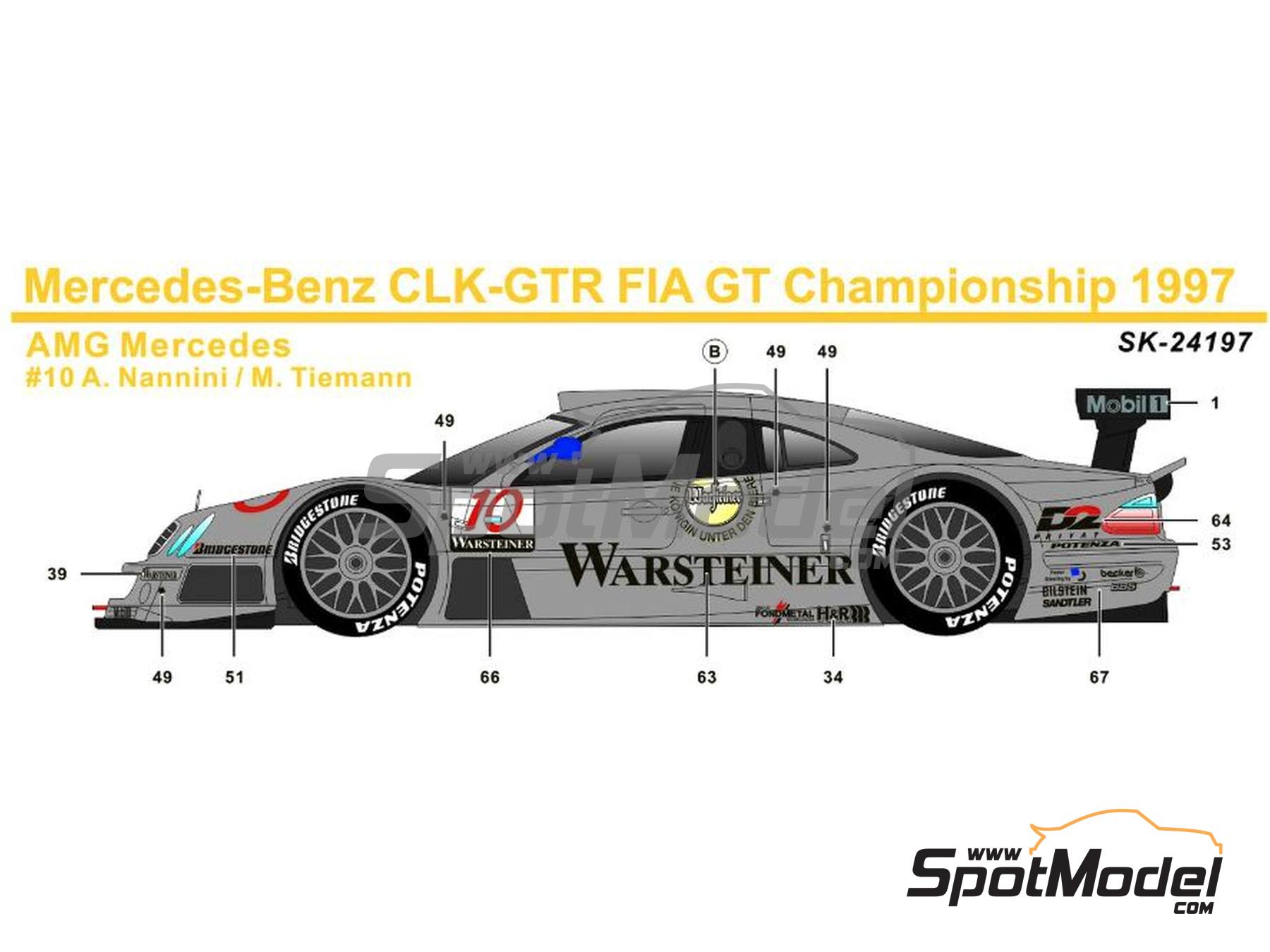 Image 1: Mercedes Benz CLK-GTR AMG Mercedes Team sponsored by D2, Warsteiner, CLK Sportwear - FIA GT Championship 1997 | Marking / livery in 1/24 scale manufactured by SK Decals (ref. SK-24197, also SK24197)