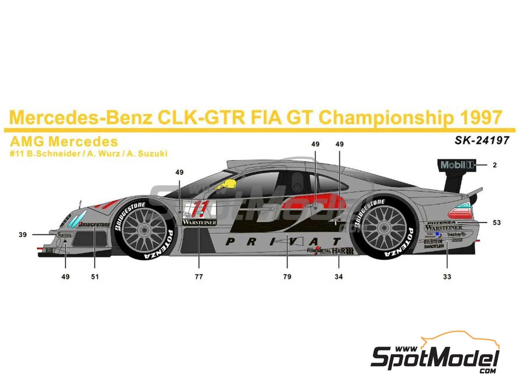 Image 5: Mercedes Benz CLK-GTR AMG Mercedes Team sponsored by D2, Warsteiner, CLK Sportwear - FIA GT Championship 1997 | Marking / livery in 1/24 scale manufactured by SK Decals (ref. SK-24197, also SK24197)