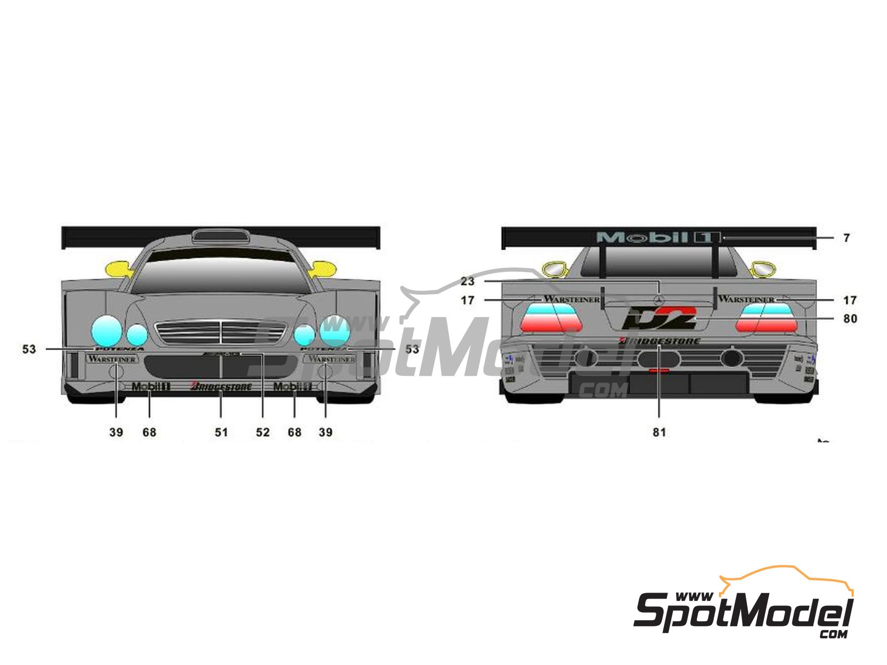 Image 8: Mercedes Benz CLK-GTR AMG Mercedes Team sponsored by D2, Warsteiner, CLK Sportwear - FIA GT Championship 1997 | Marking / livery in 1/24 scale manufactured by SK Decals (ref. SK-24197, also SK24197)