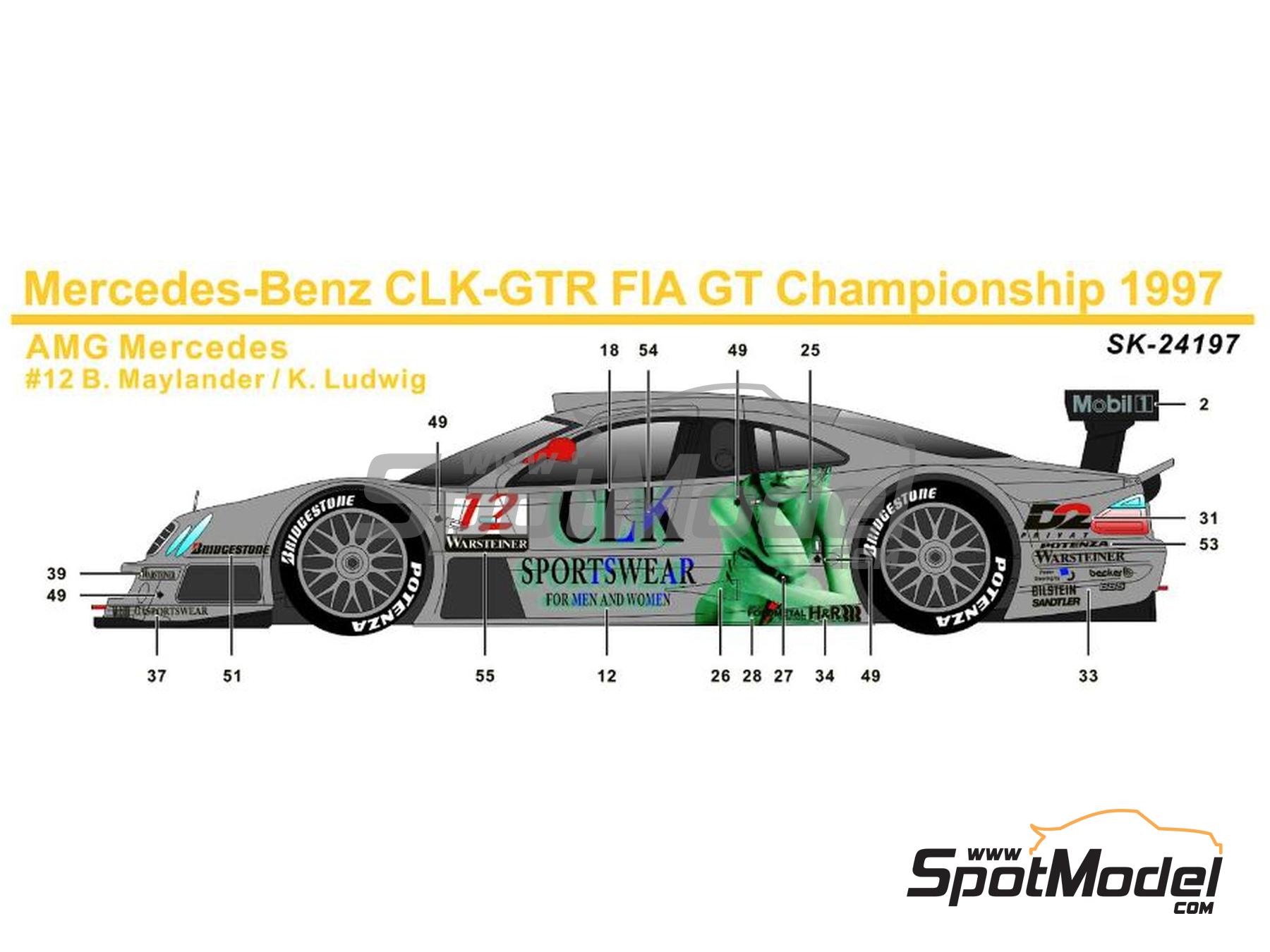 Image 9: Mercedes Benz CLK-GTR AMG Mercedes Team sponsored by D2, Warsteiner, CLK Sportwear - FIA GT Championship 1997 | Marking / livery in 1/24 scale manufactured by SK Decals (ref. SK-24197, also SK24197)