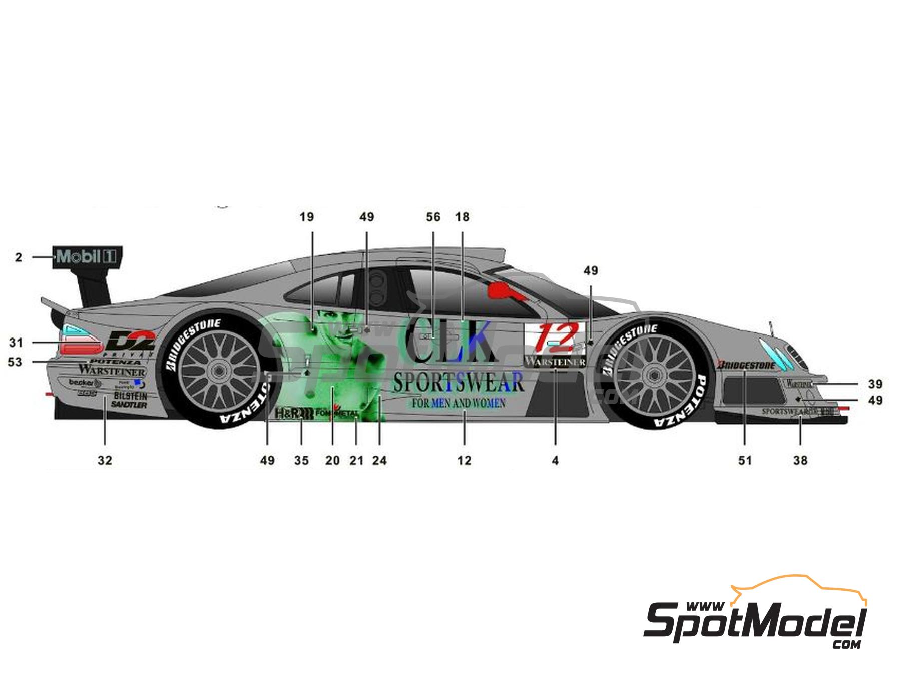 Image 11: Mercedes Benz CLK-GTR AMG Mercedes Team sponsored by D2, Warsteiner, CLK Sportwear - FIA GT Championship 1997 | Marking / livery in 1/24 scale manufactured by SK Decals (ref. SK-24197, also SK24197)