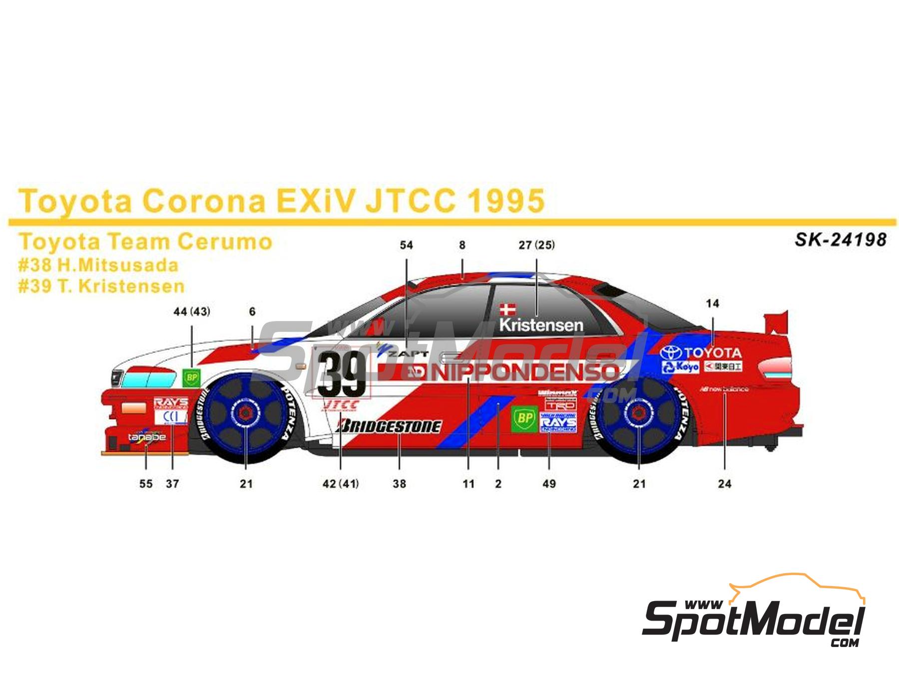 Image 1: Toyota Corona Exiv Cerumo Team sponsored by Nippondenso - Japan Touring Car Championship (JTCC) 1995 | Marking / livery in 1/24 scale manufactured by SK Decals (ref.&nbsp;SK-24198, also SK24198)