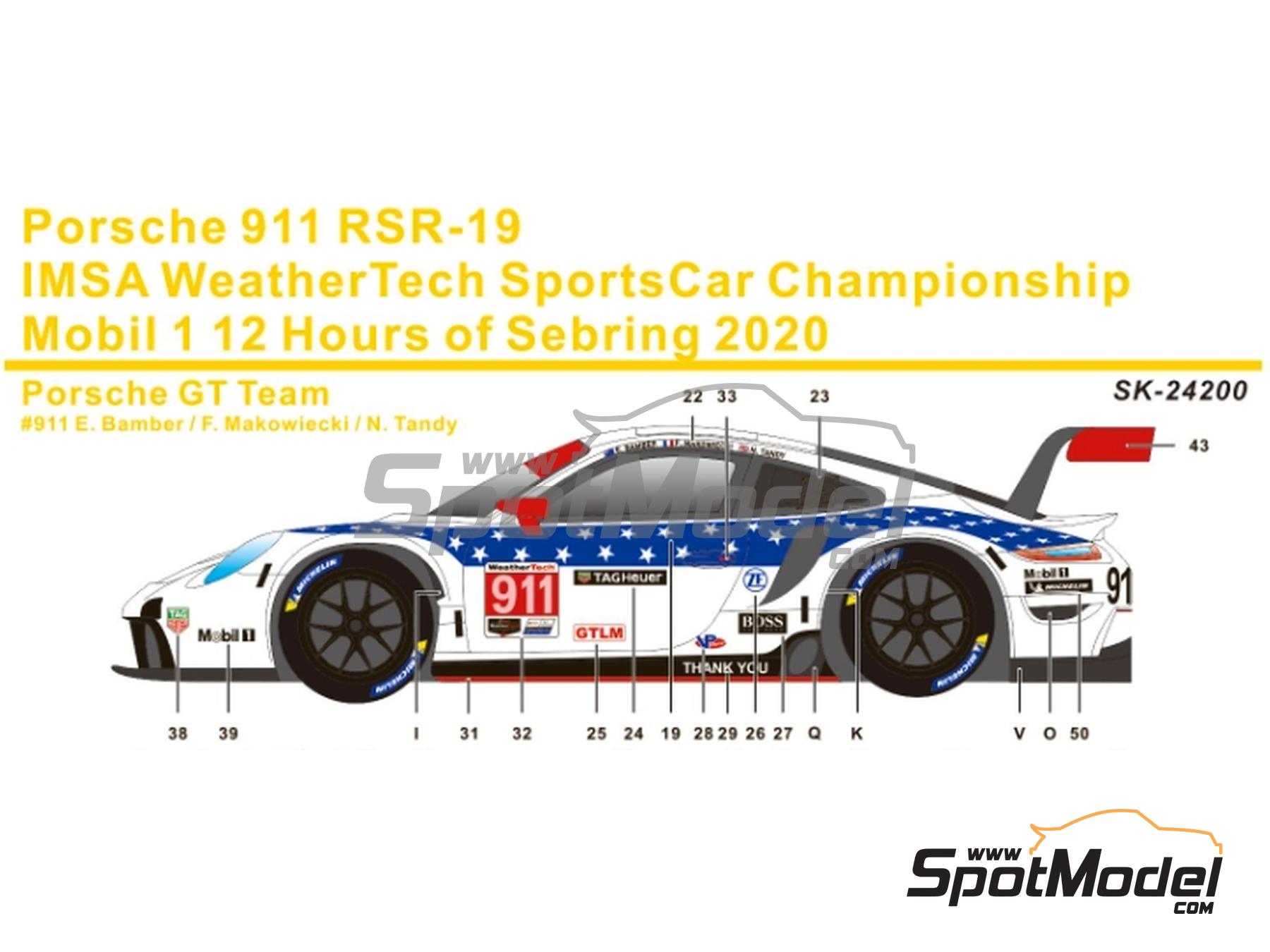 Image 1: Porsche 911 RSR-19 Porsche GT Team sponsored by Tag Heuer - 12 Hours Sebring 2020 | Marking / livery in 1/24 scale manufactured by SK Decals (ref.&nbsp;SK-24200, also SK24200)