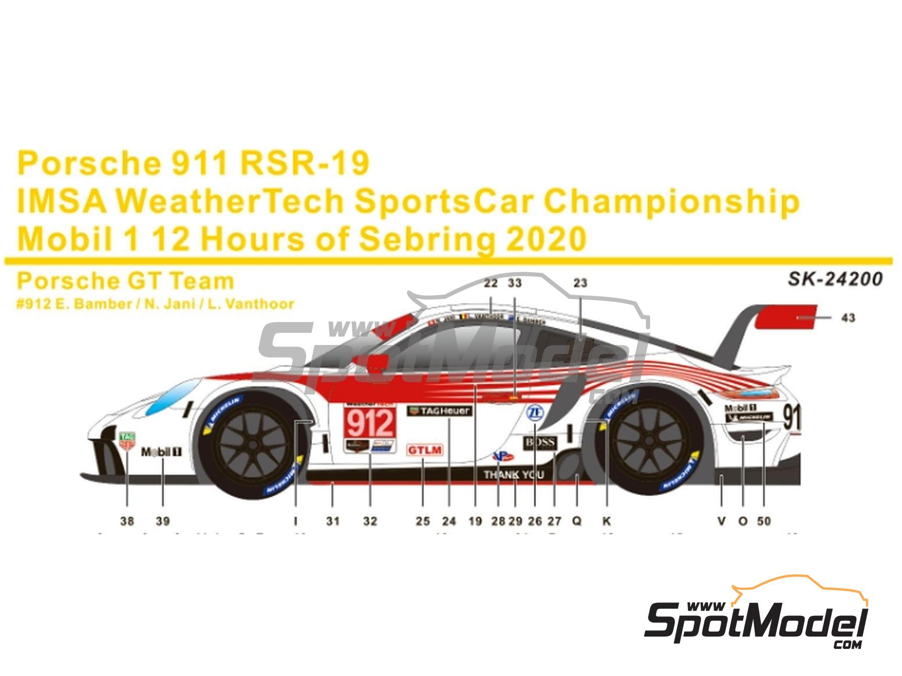 Image 5: Porsche 911 RSR-19 Porsche GT Team sponsored by Tag Heuer - 12 Hours Sebring 2020 | Marking / livery in 1/24 scale manufactured by SK Decals (ref.&nbsp;SK-24200, also SK24200)