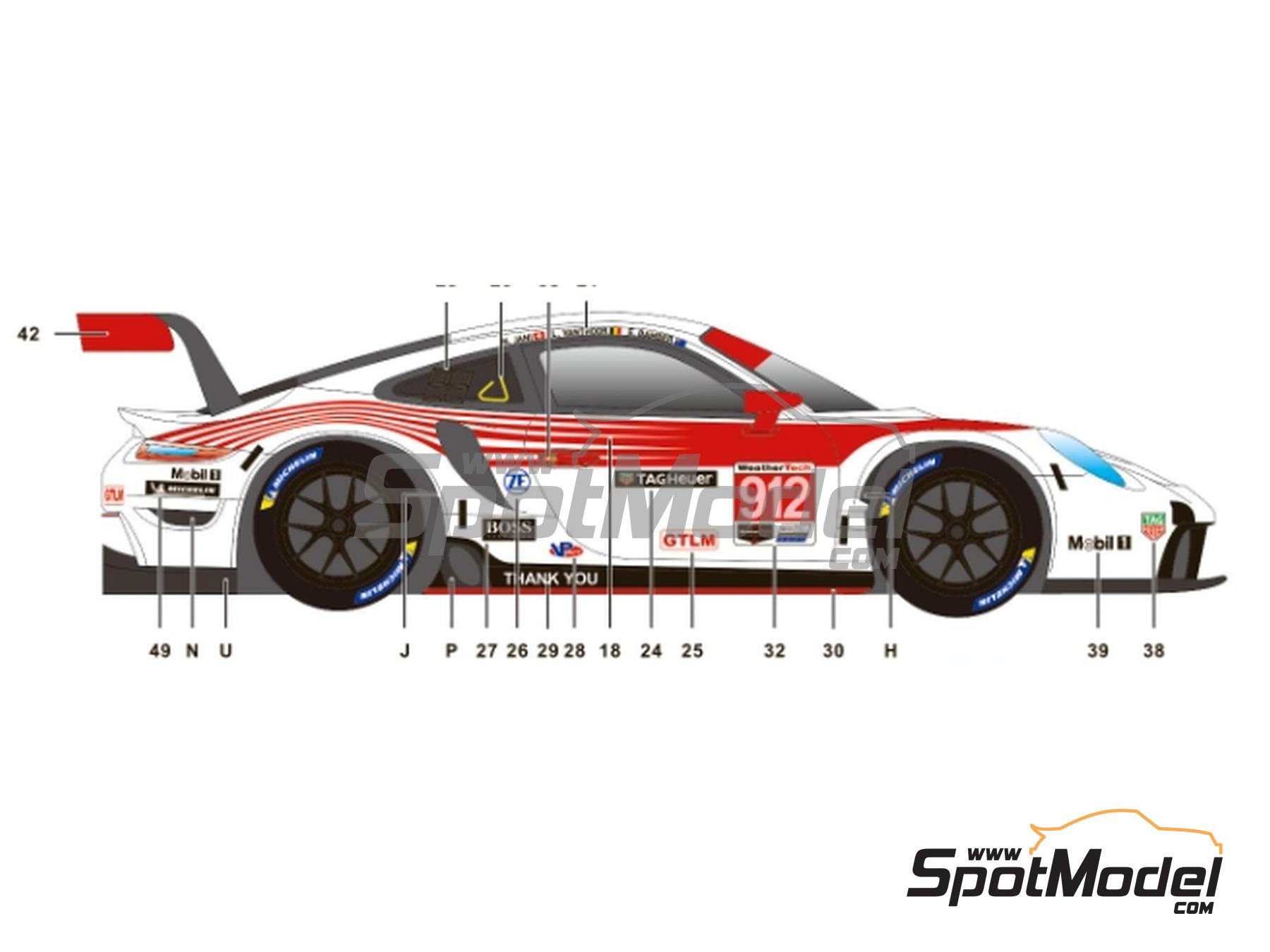 Porsche 911 RSR-19 Porsche GT Team sponsored by Tag Heuer 12 Hours  Sebring Marking livery in 1/24 scale manufactured by SK Decals  SK-2