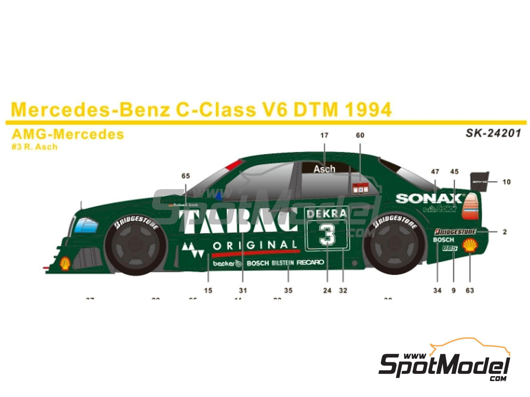 Image 1: Mercedes-Benz C-Class V6 Equipo AMG-Mercedes patrocinado por Tabac Sonax - DTM - Deutsche Tourenwagen Masters 1994 | Decoraci&oacute;n en escala&nbsp;1/24 fabricado por SK Decals (ref.&nbsp;SK-24201, tambien SK24201)